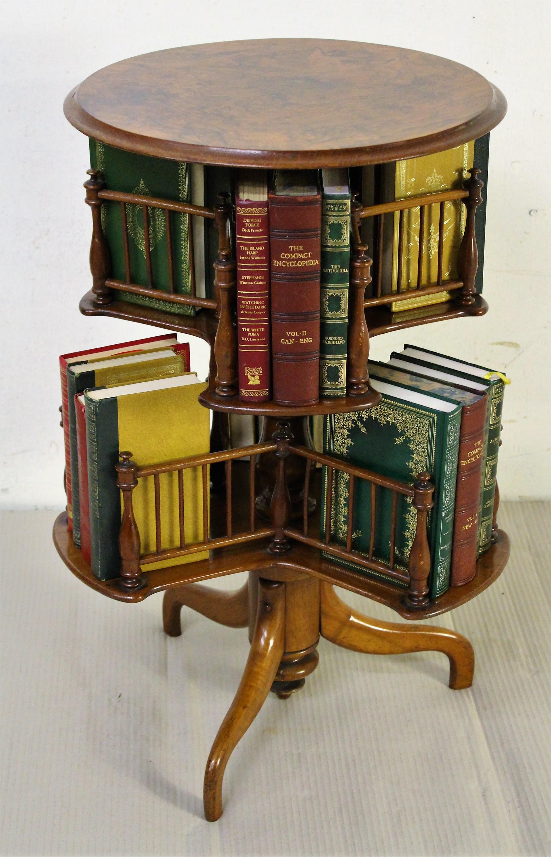 19th Century Victorian Burr Walnut Revolving 2-Tier Book Table 2