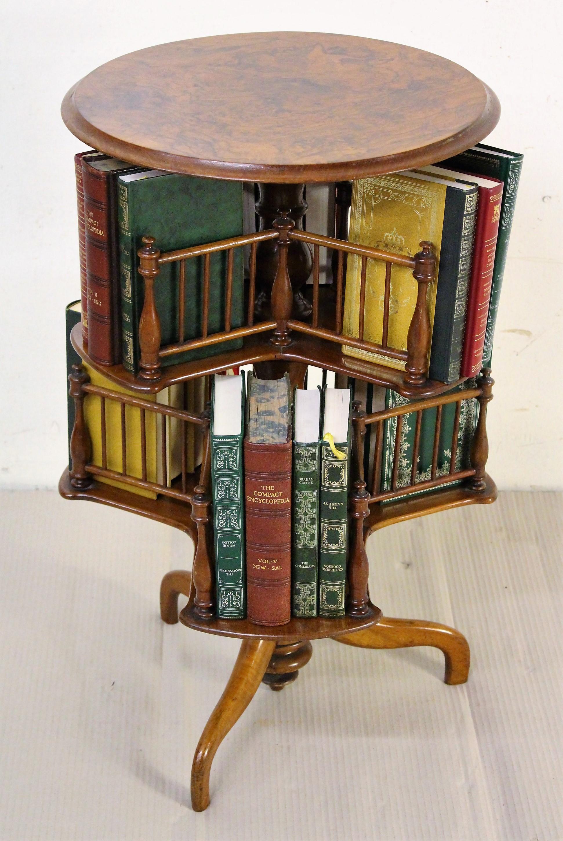 19th Century Victorian Burr Walnut Revolving 2-Tier Book Table 3