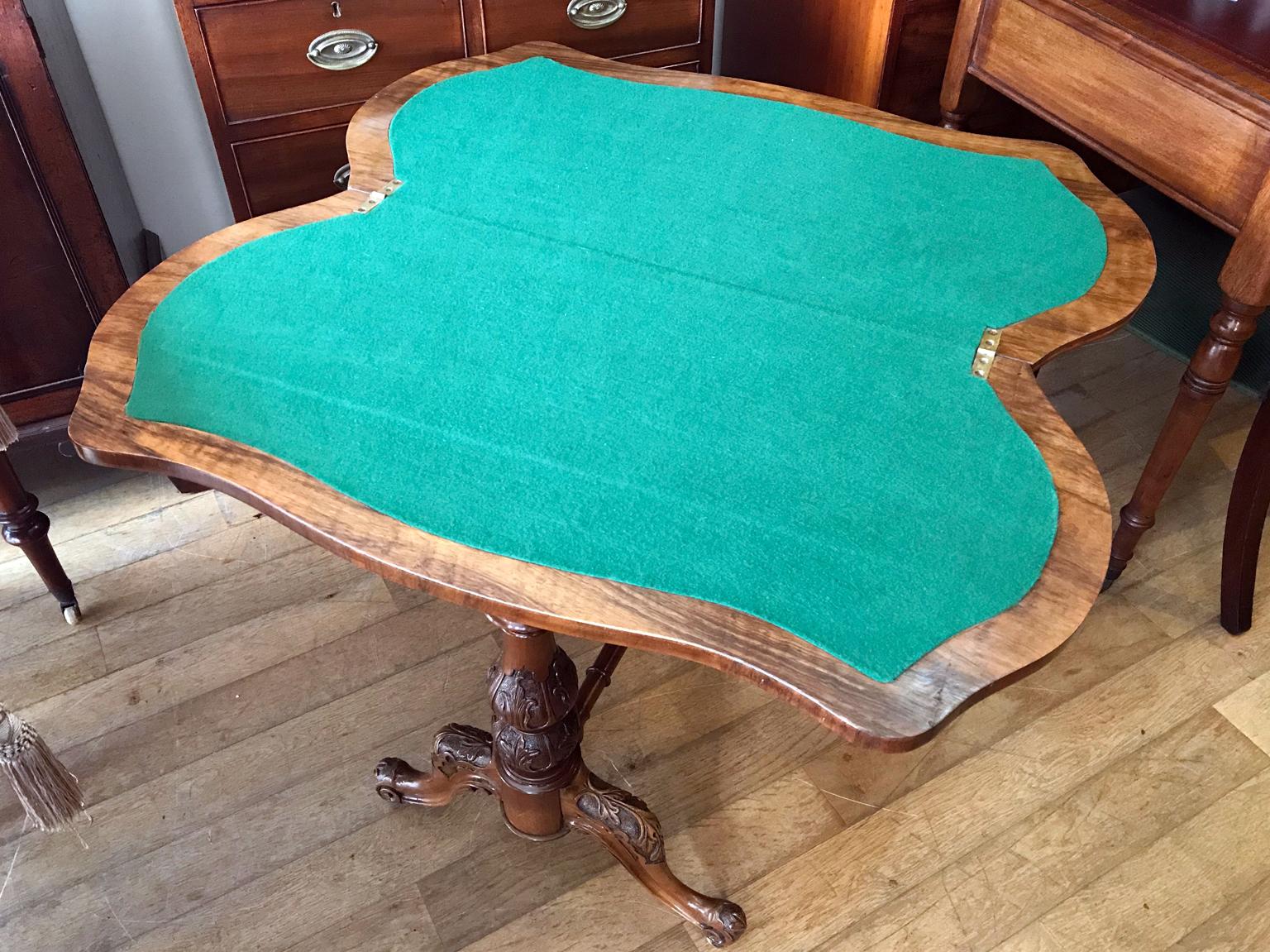 19th Century Victorian Burr Walnut Serpentine Card Table 2