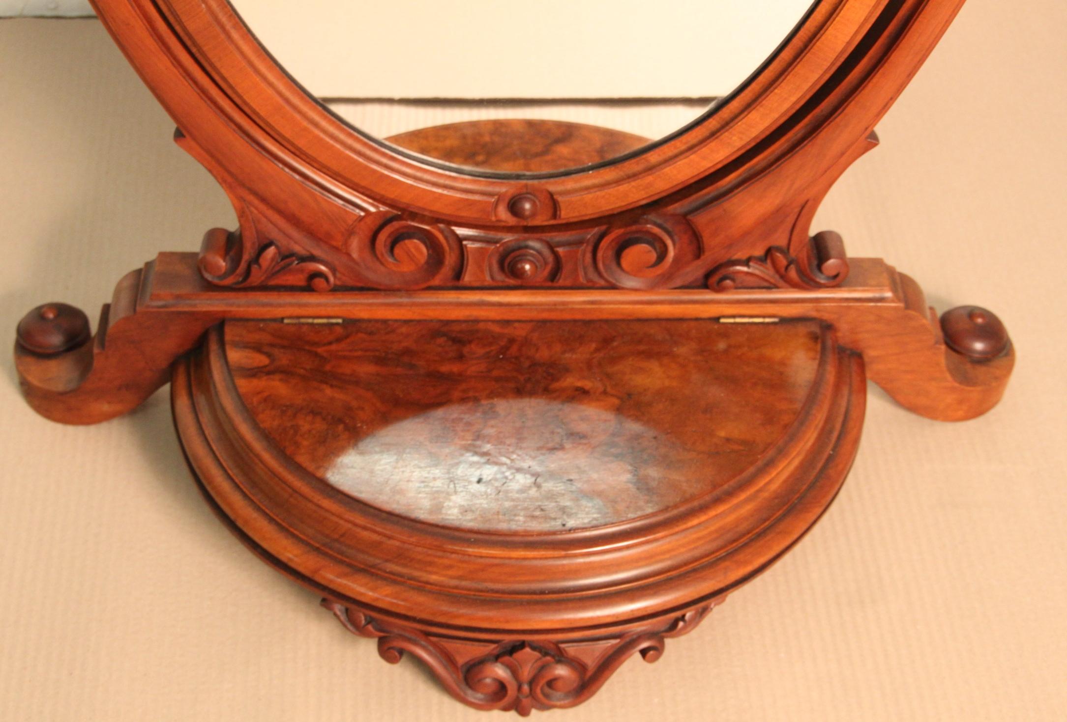 English 19th Century Victorian Burr Walnut Toilet Mirror For Sale