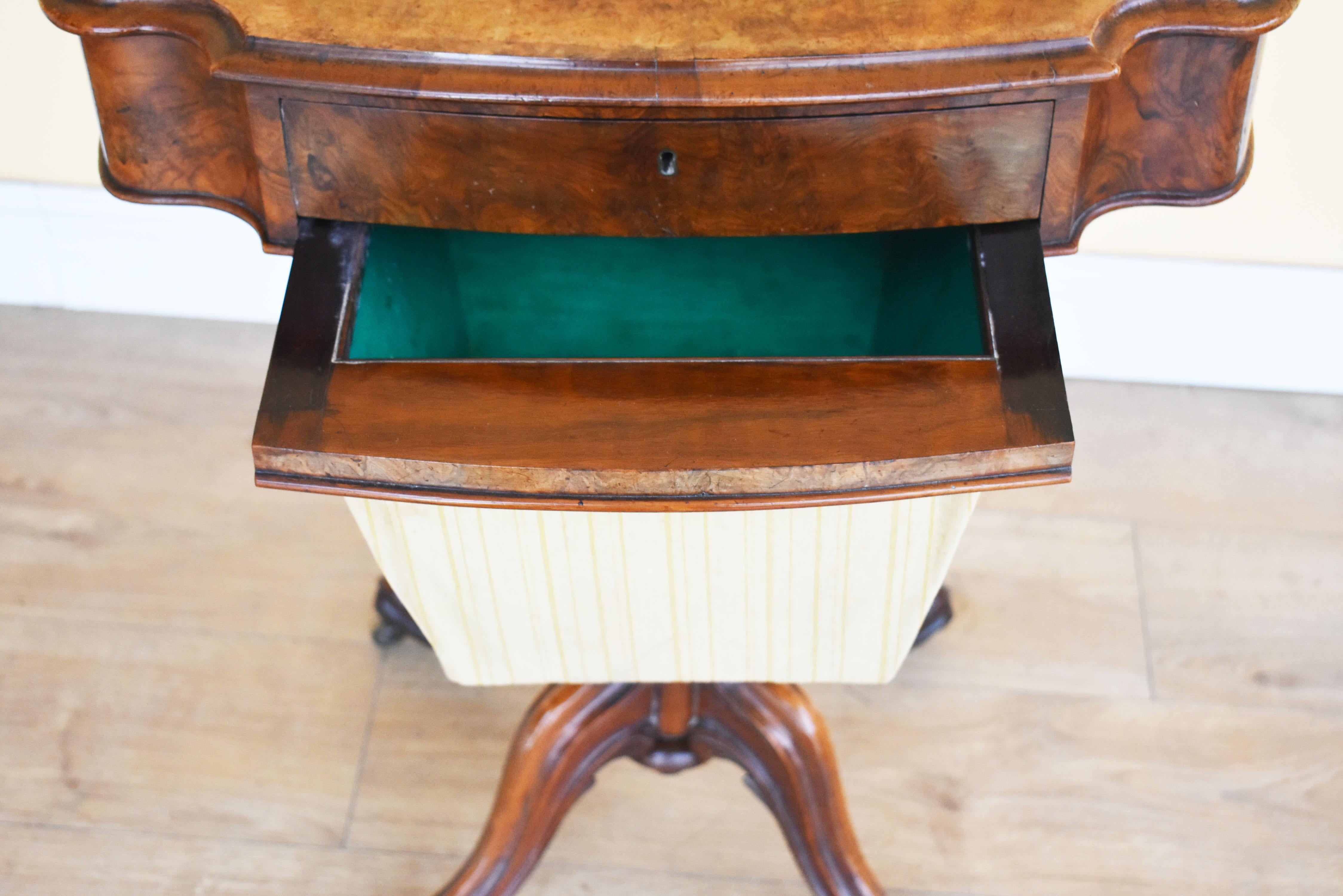 19th Century Victorian Burr Walnut Work Table For Sale 1