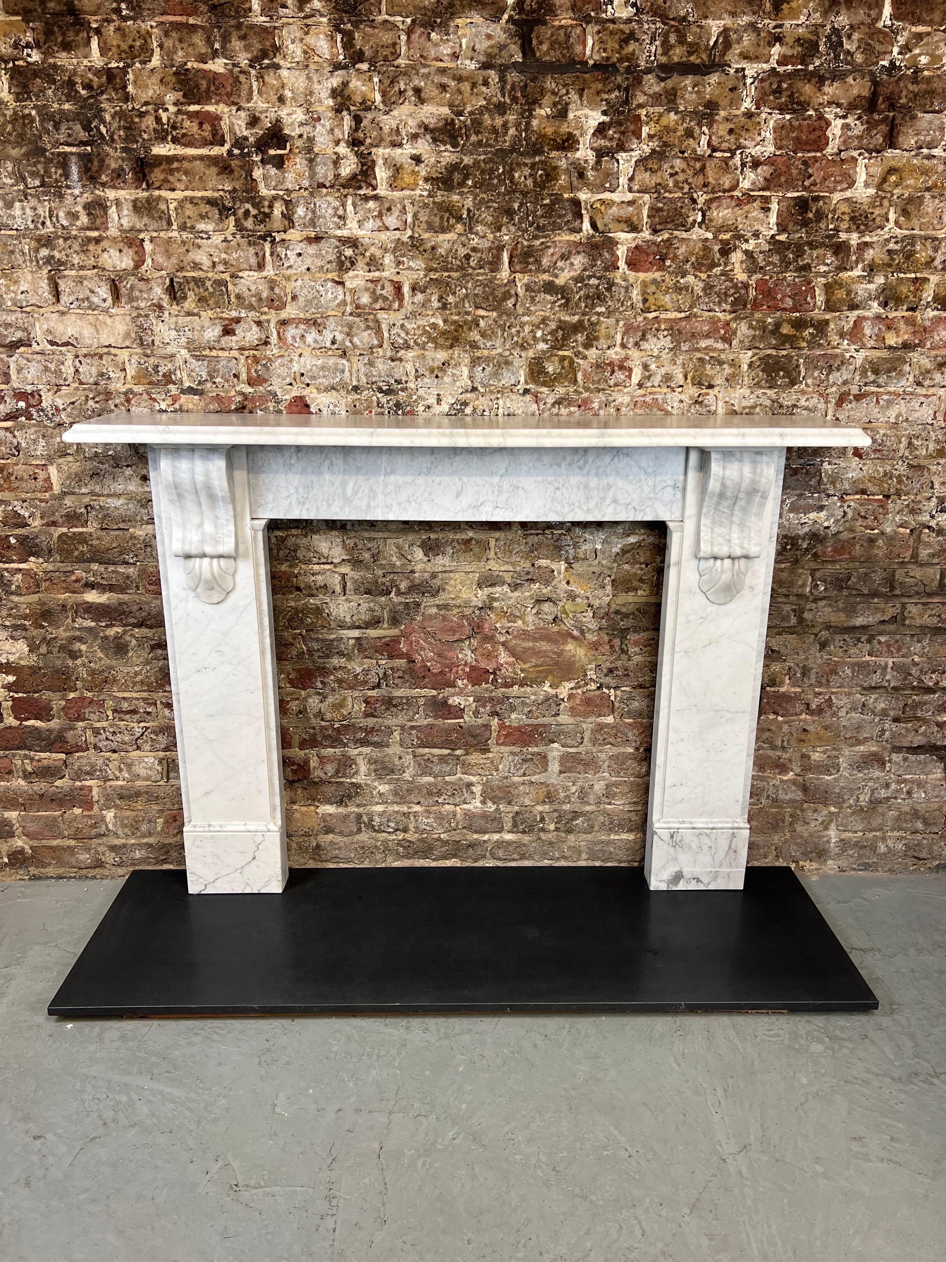 Hand-Carved 19th Century Victorian Carrara Marble Fireplace Mantlepiece
