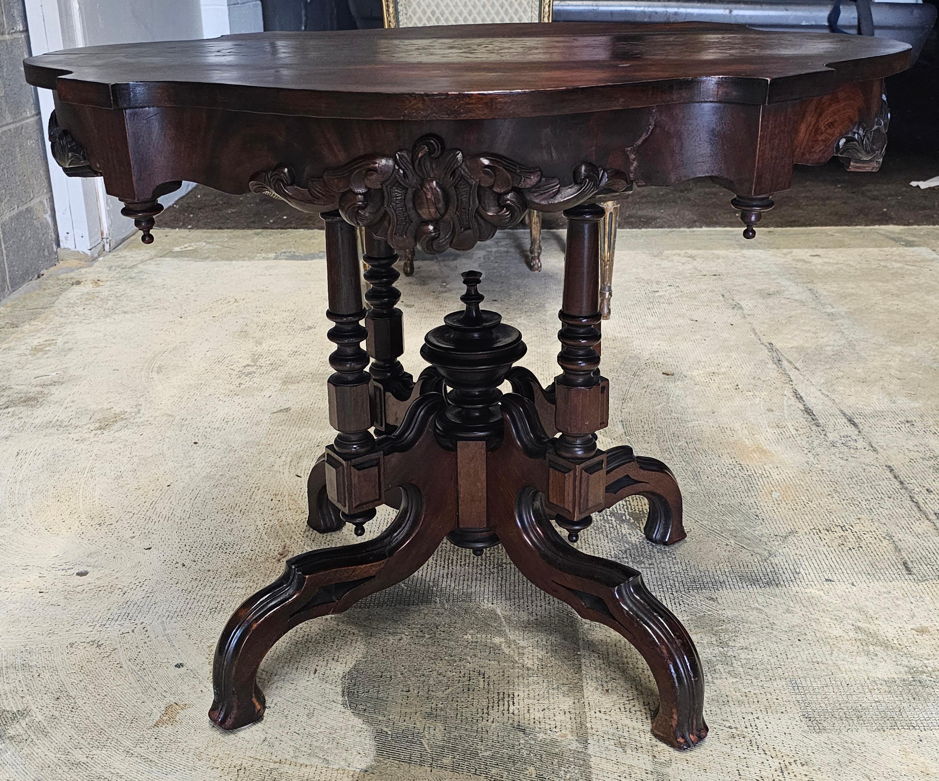 19th Century Victorian Carved and Stained Walnut Center Table For Sale 3