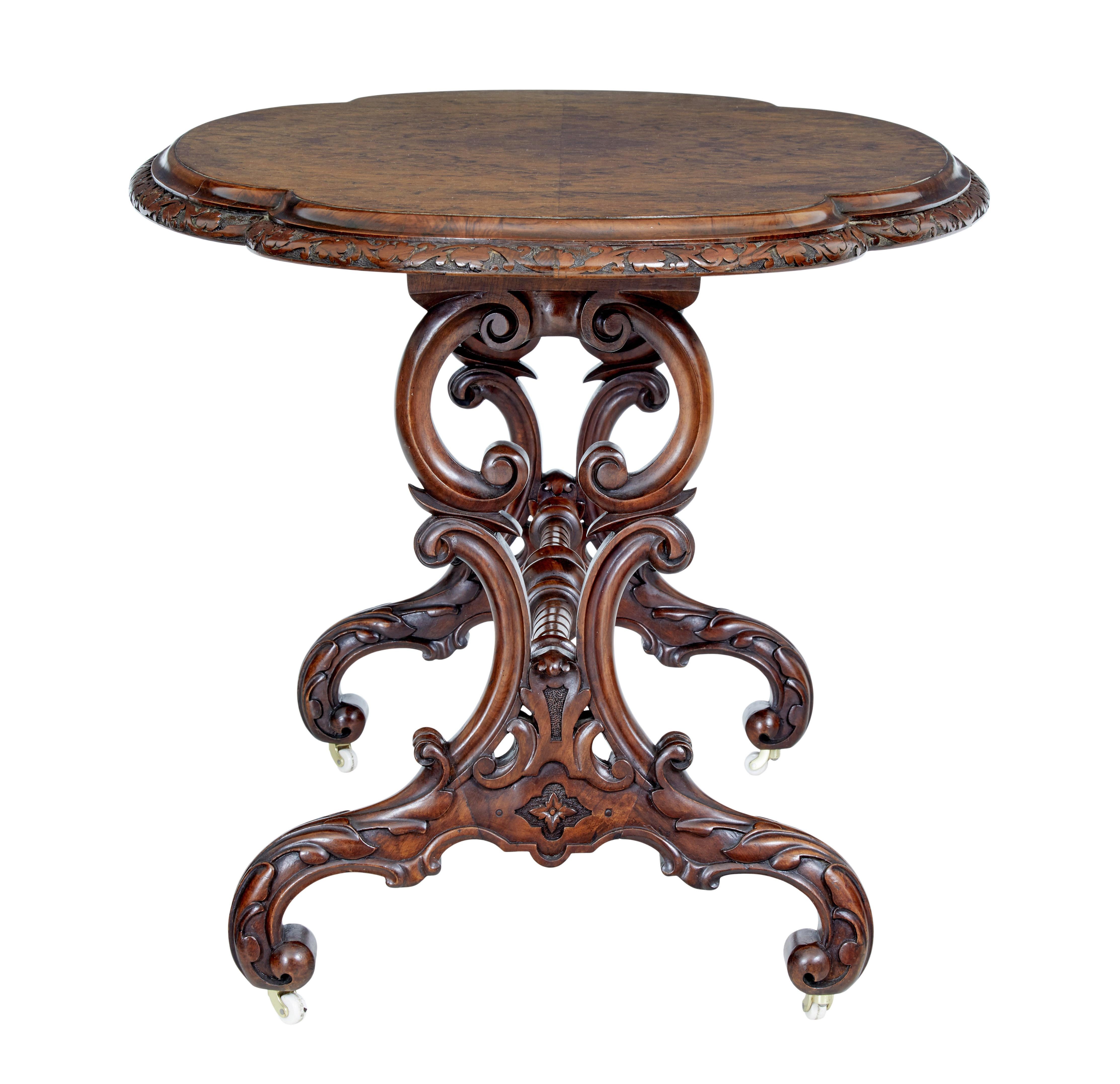 High Victorian 19th Century Victorian Carved Burr Walnut Side Table