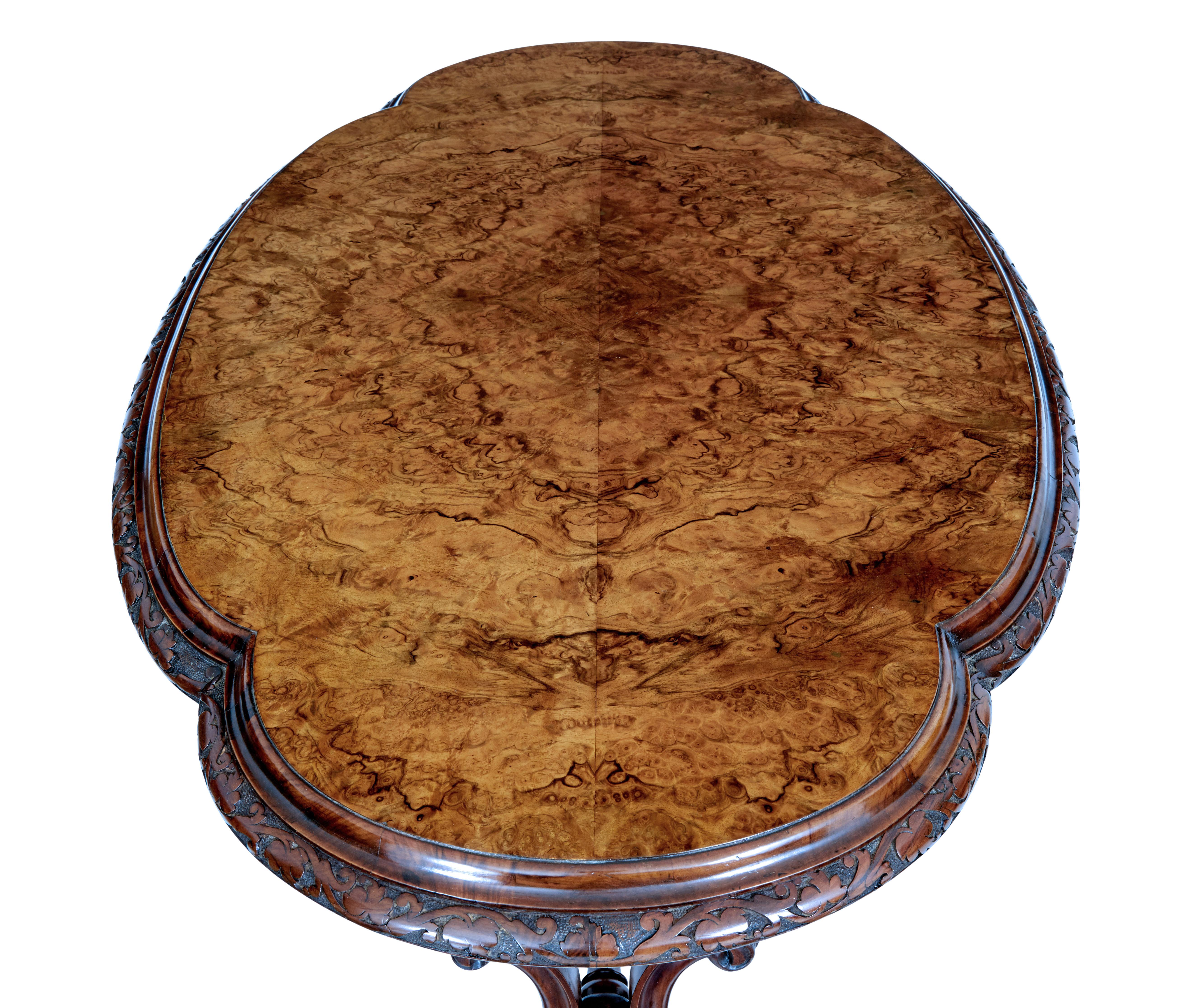 English 19th Century Victorian Carved Burr Walnut Side Table