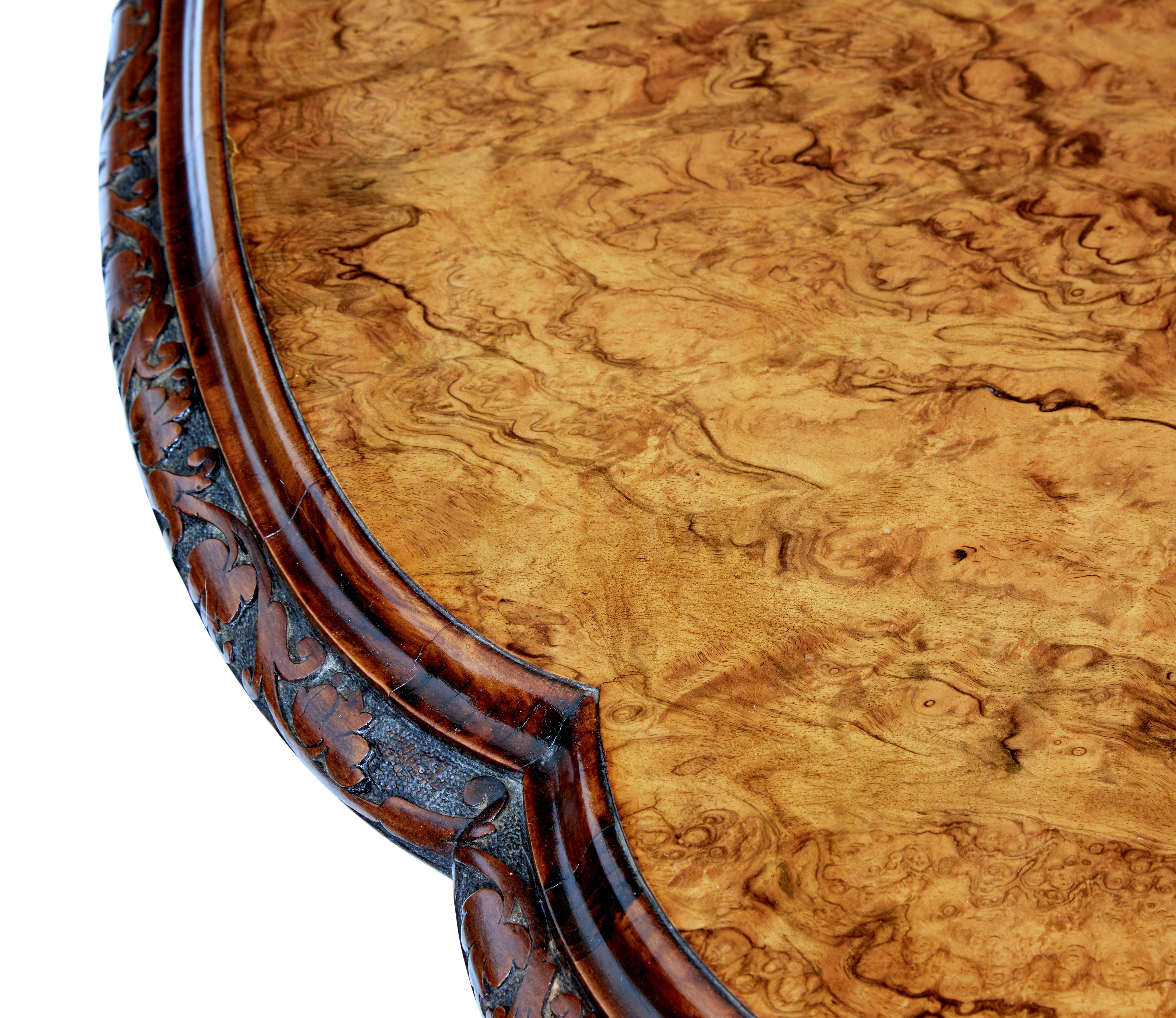 Hand-Carved 19th Century Victorian Carved Burr Walnut Side Table For Sale
