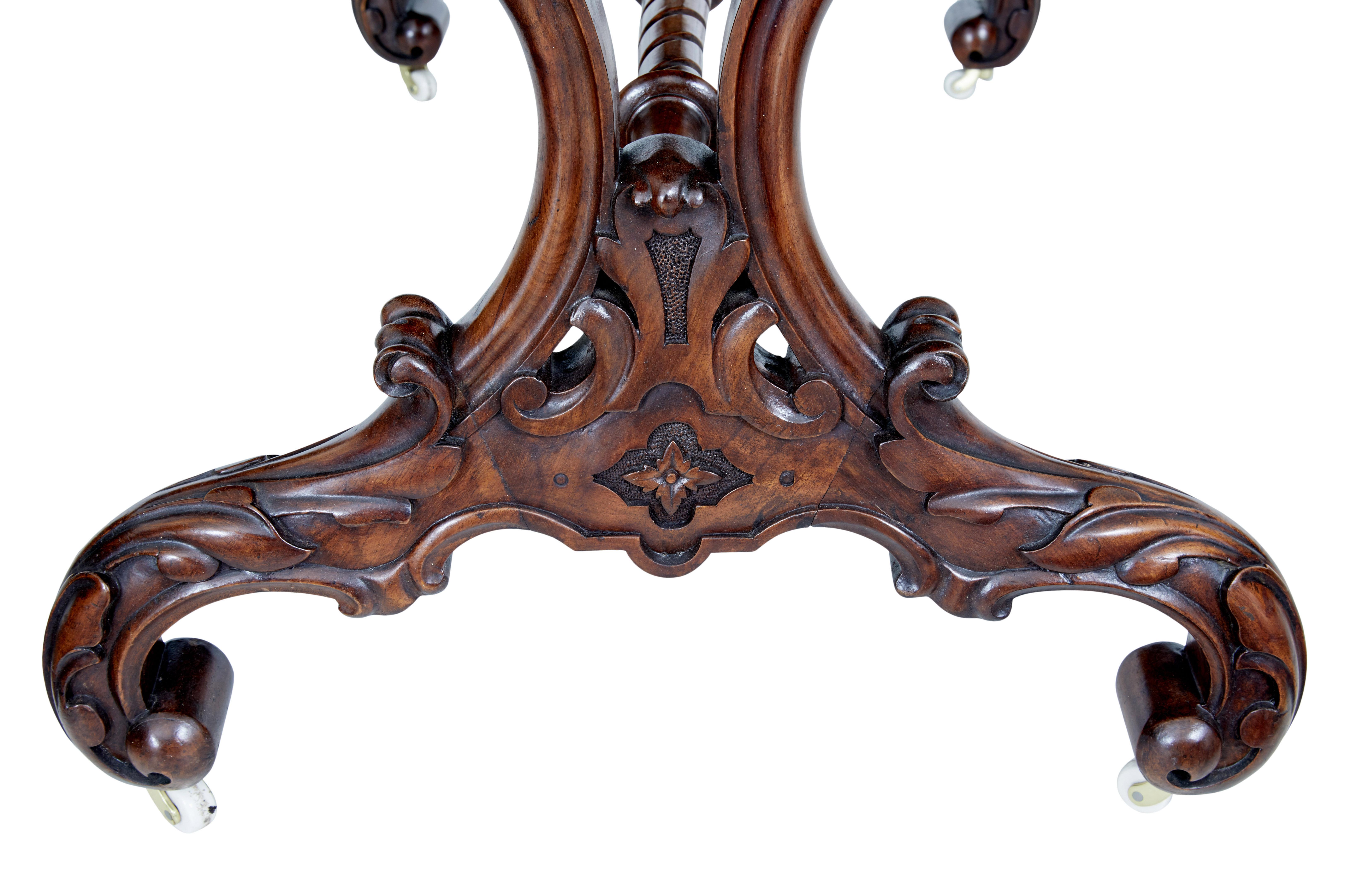 19th Century Victorian Carved Burr Walnut Side Table 1