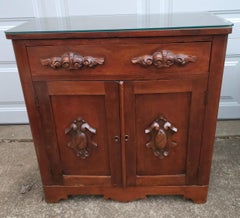 19th Century Victorian Carved Chest Side Cabinet with Protective Glass Top