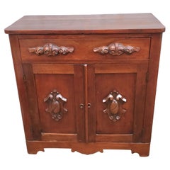Antique 19th Century Victorian Carved Chest Side Cabinet with Protective Glass Top