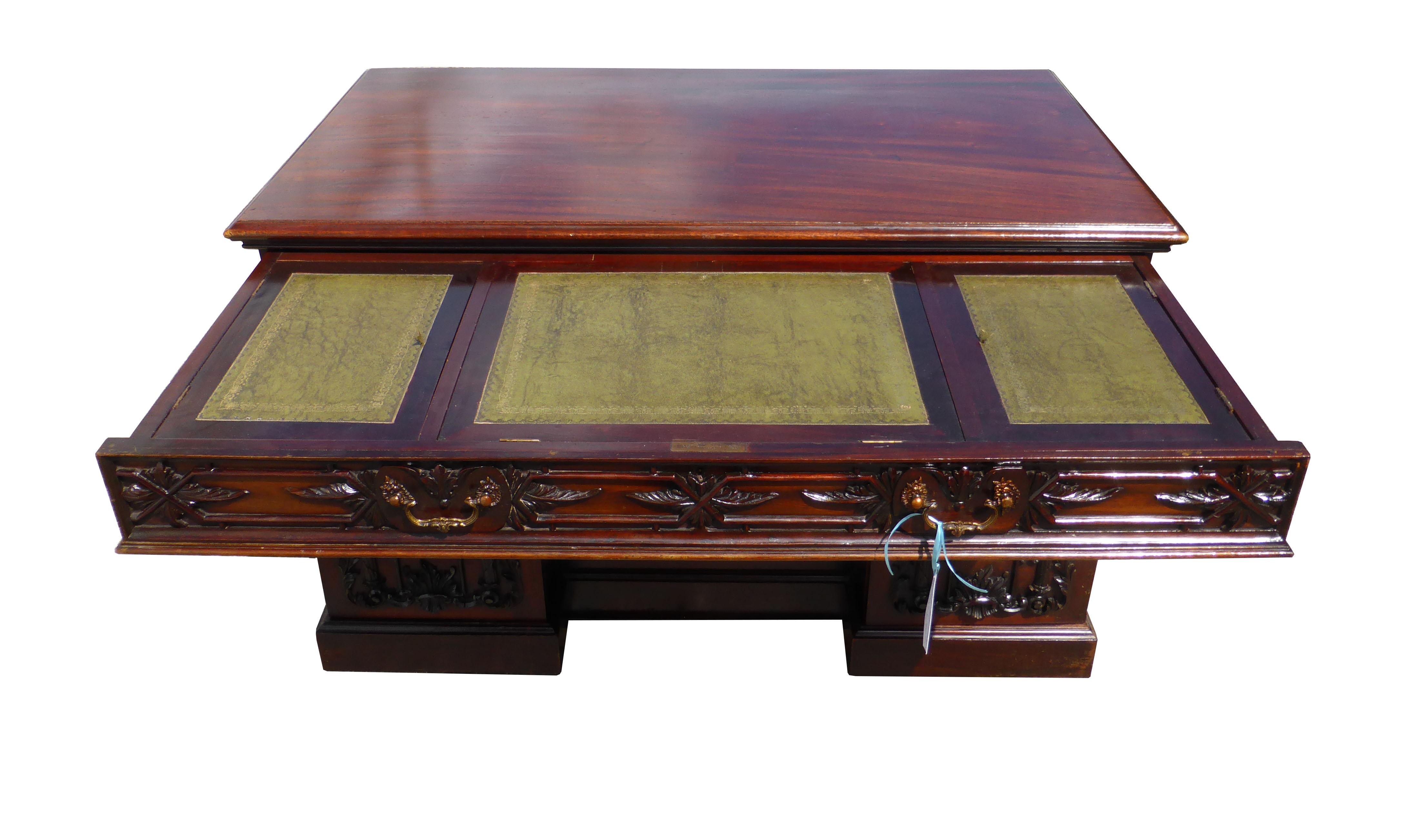 Chippendale 19th Century Victorian Carved Mahogany Desk For Sale