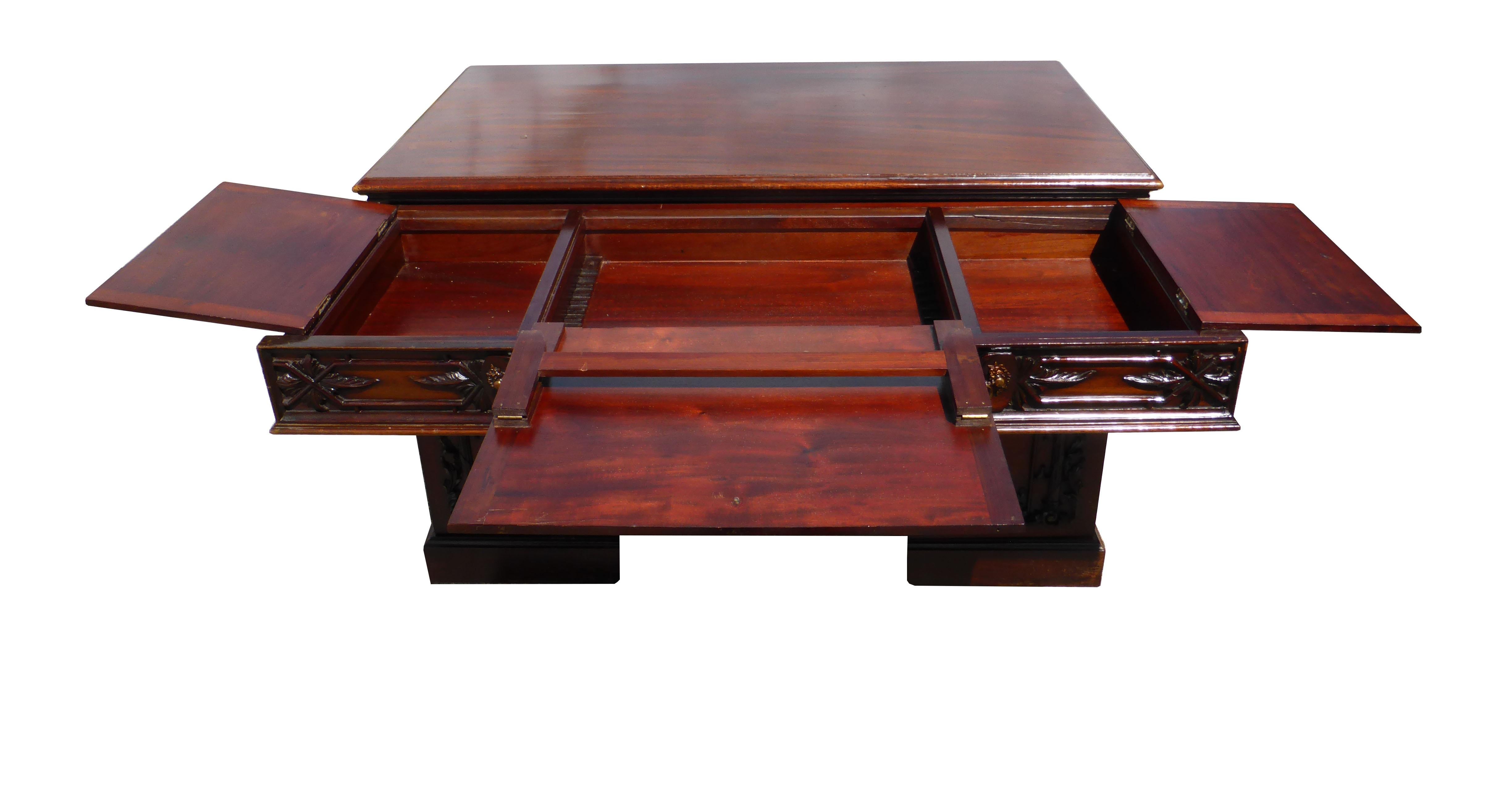 English 19th Century Victorian Carved Mahogany Desk For Sale