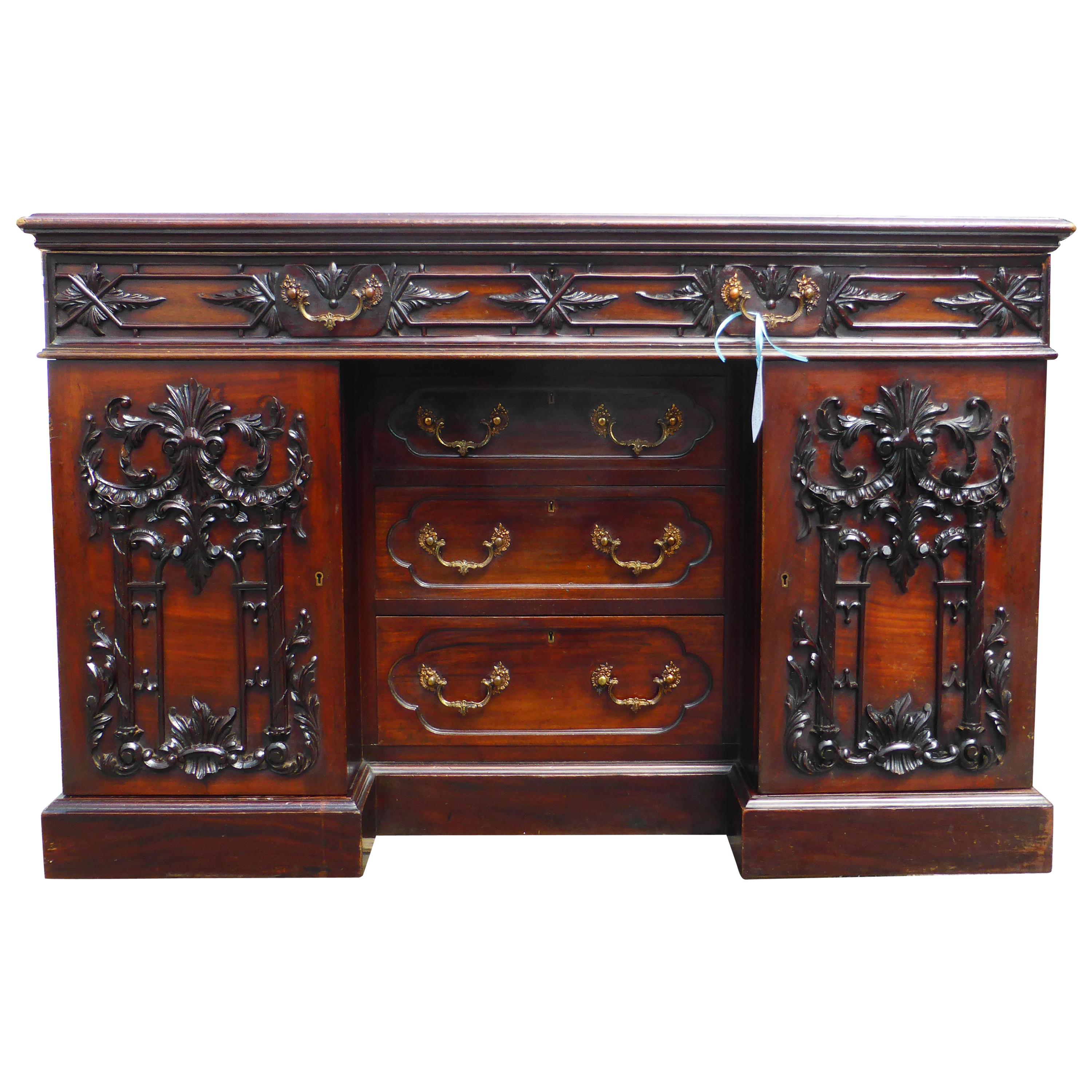 19th Century Victorian Carved Mahogany Desk For Sale