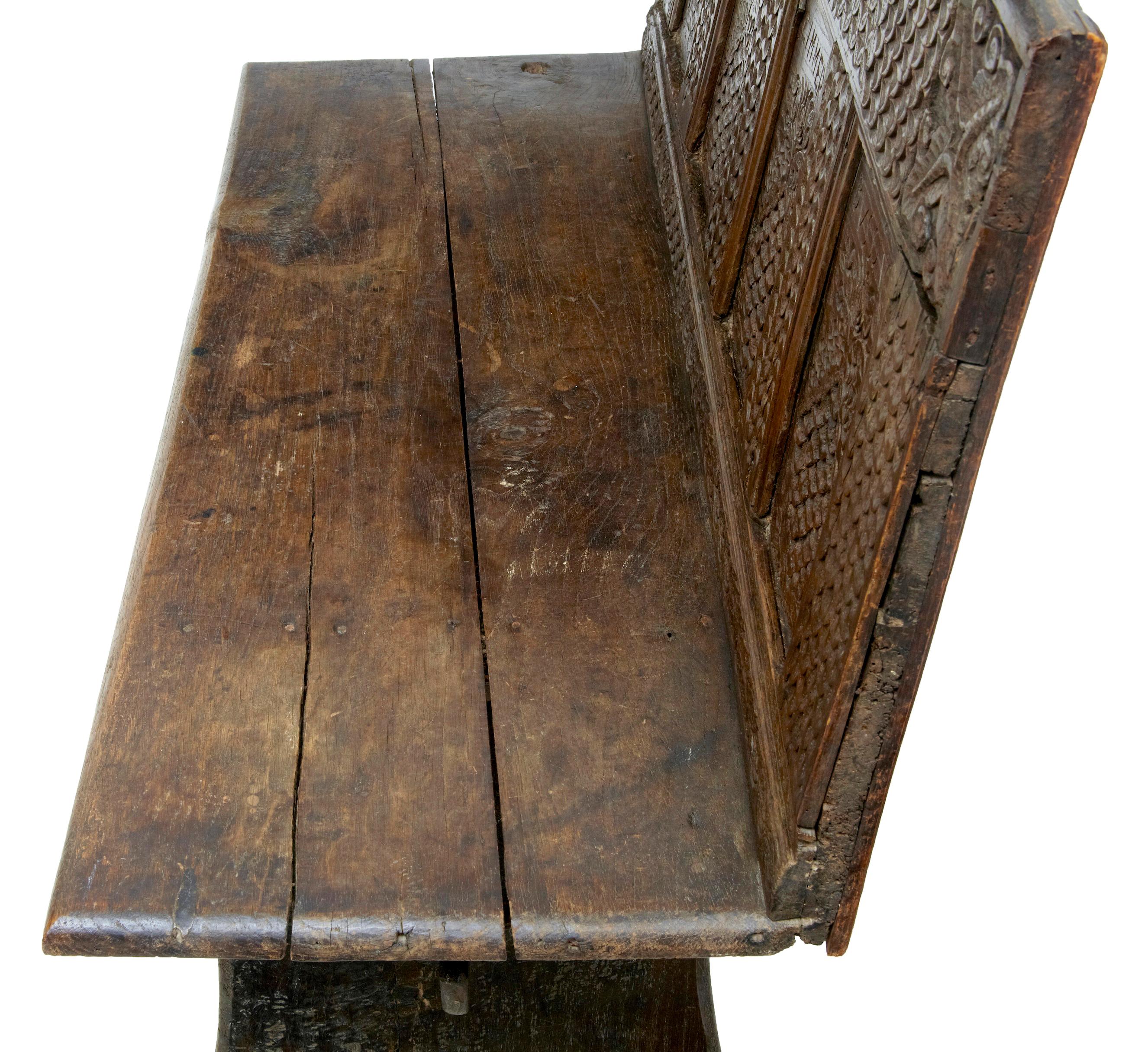 English 19th Century Victorian Carved Oak Bench