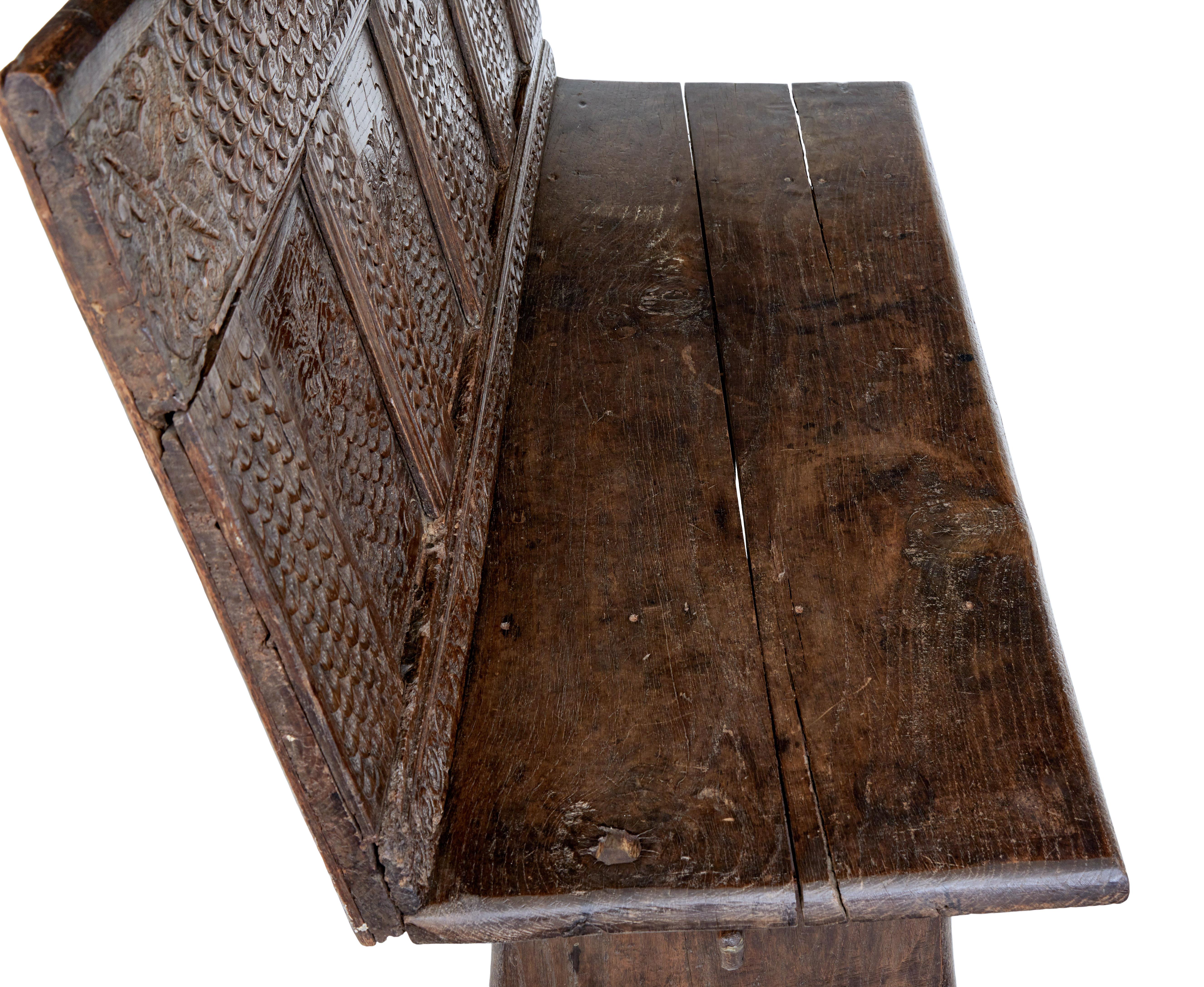 Hand-Carved 19th Century Victorian Carved Oak Bench