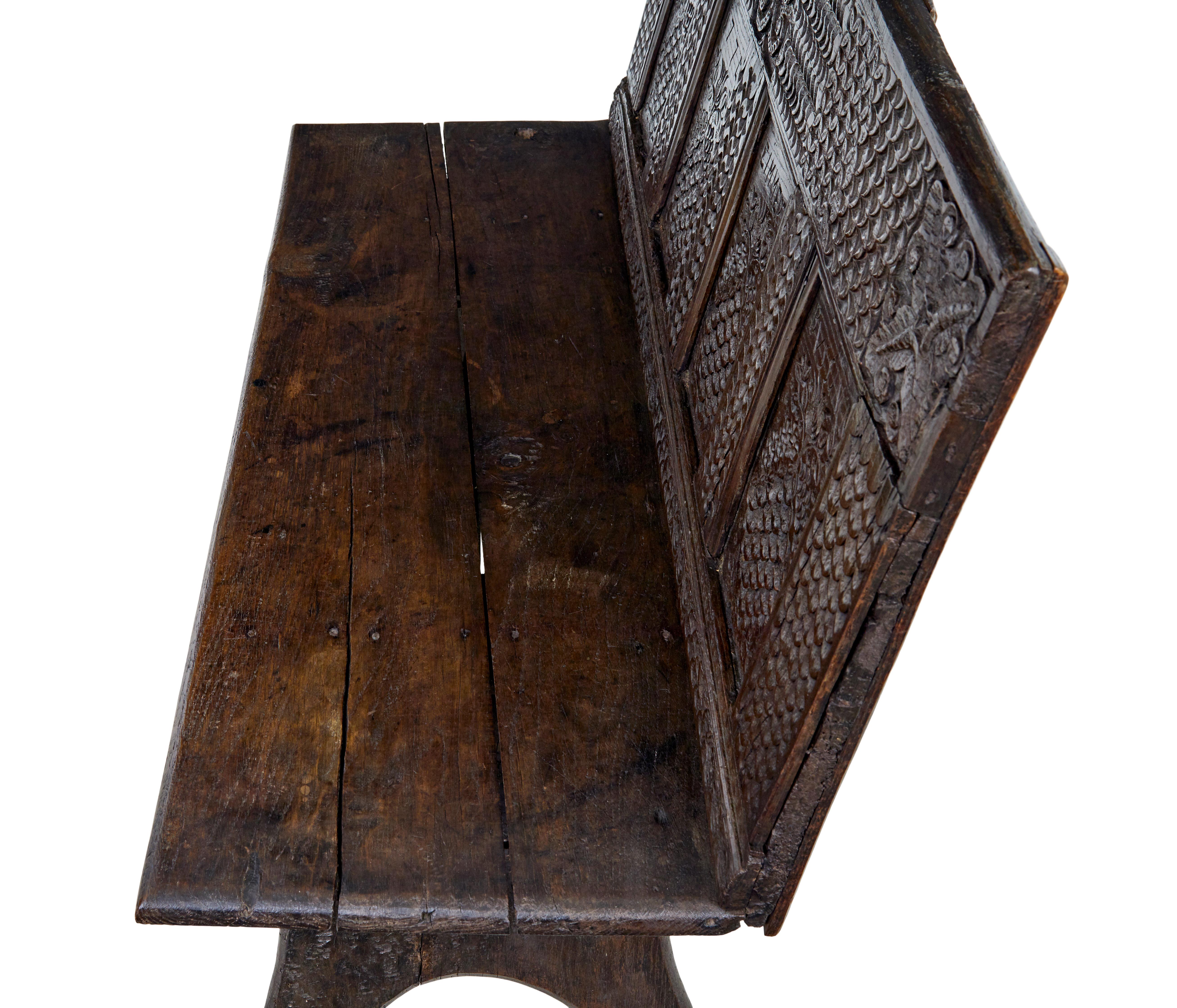 Hand-Crafted 19th century Victorian carved oak bench For Sale