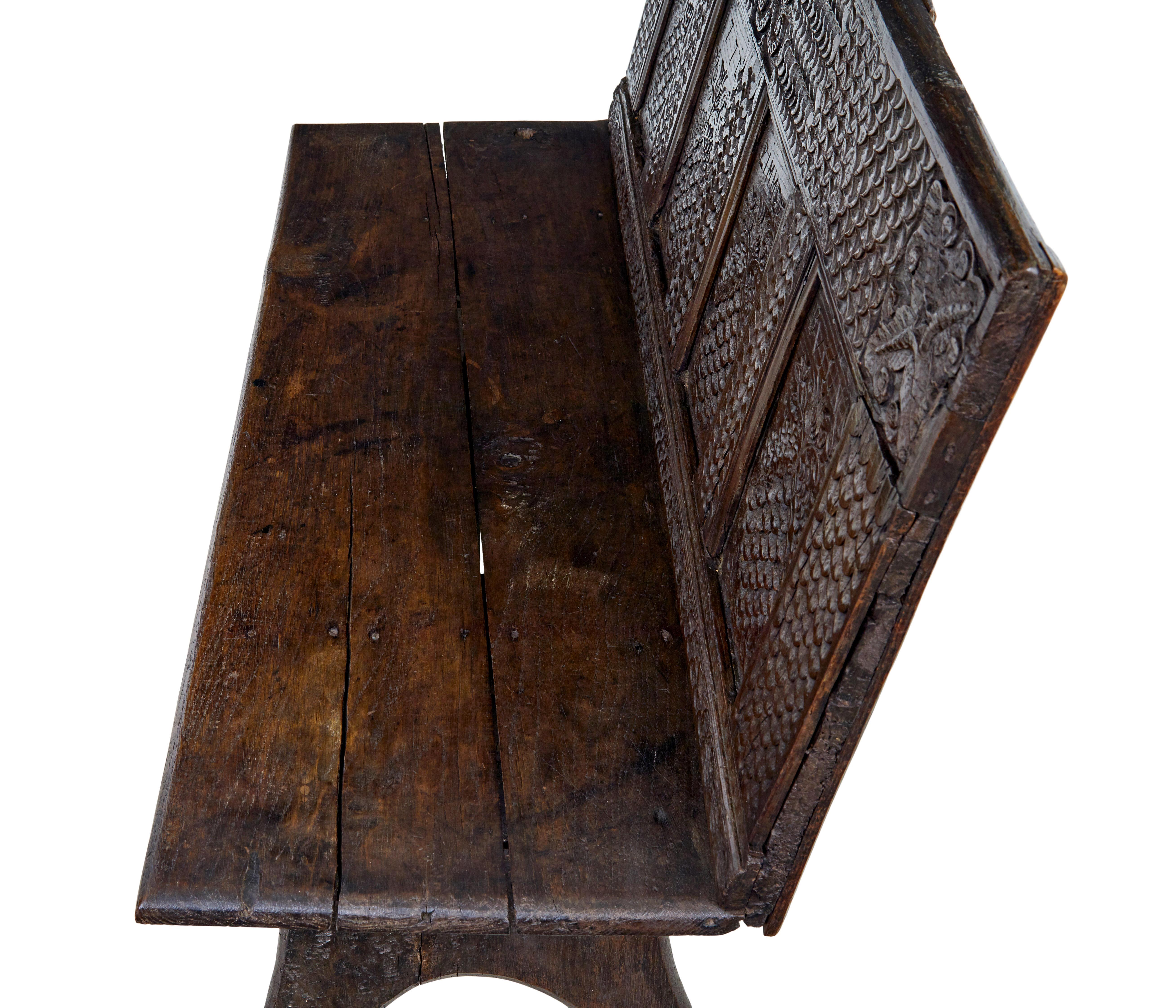 Sculpté Banc victorien en chêne sculpté du 19e siècle en vente