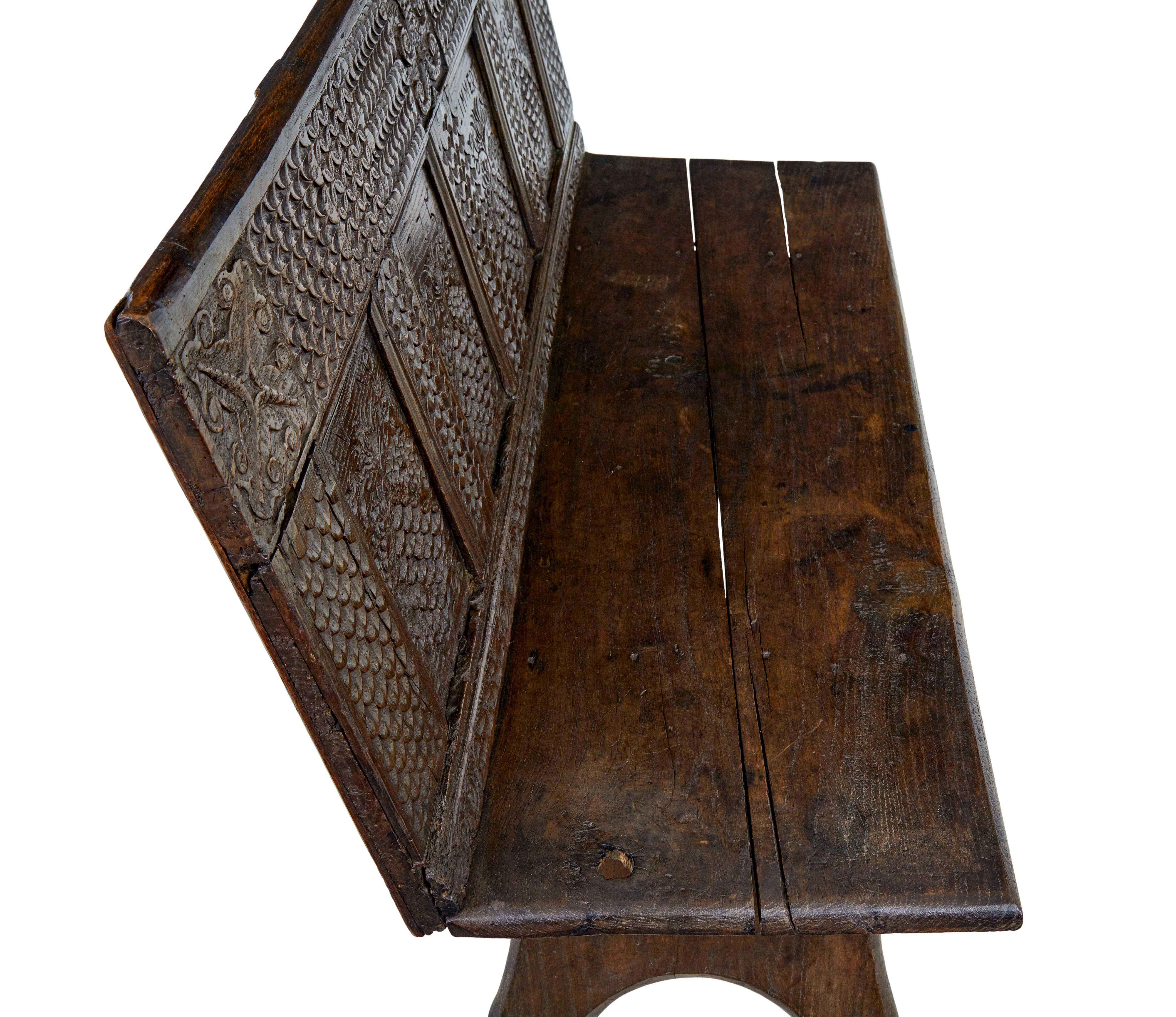 Banc victorien en chêne sculpté du 19e siècle Bon état - En vente à Debenham, Suffolk