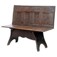 19th Century Victorian Carved Oak Bench