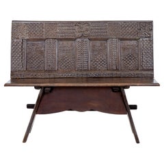 19th Century Victorian Carved Oak Bench