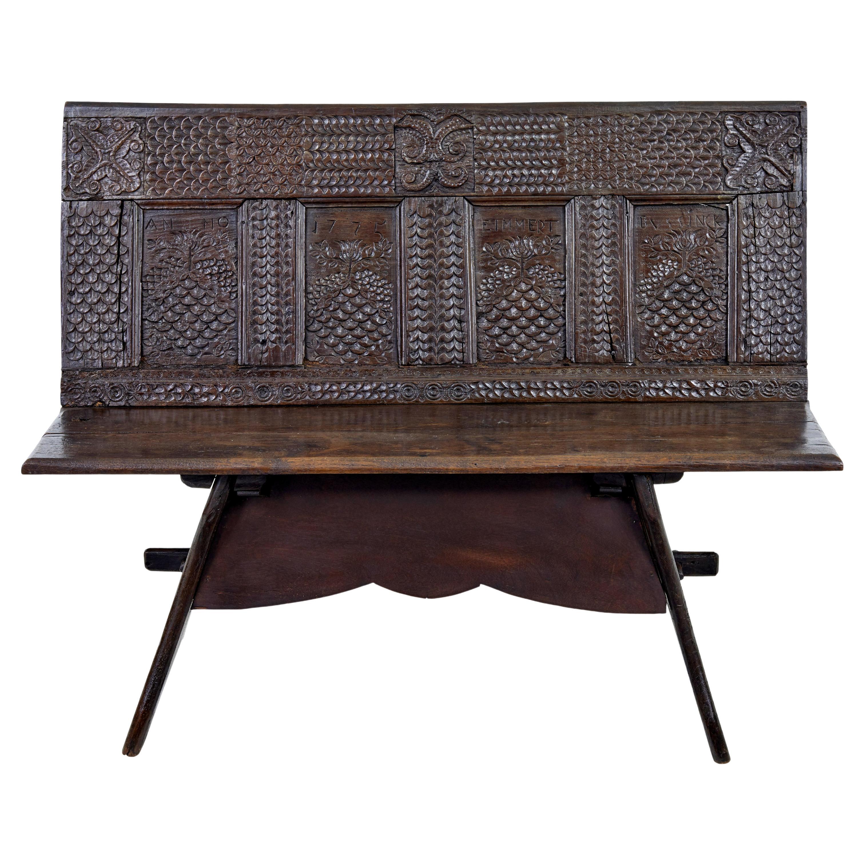 19th century Victorian carved oak bench For Sale