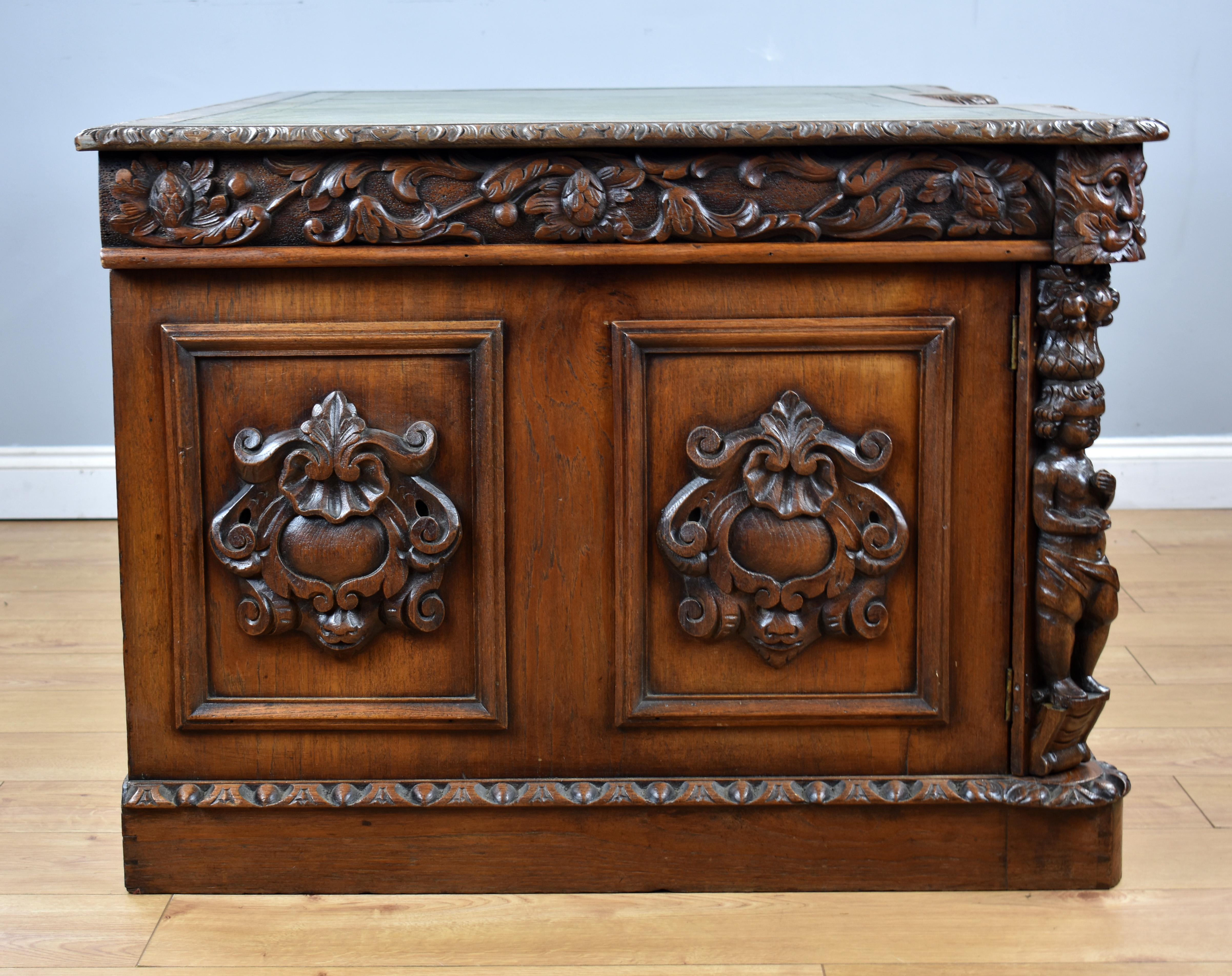 19th Century Victorian Carved Oak Desk 8