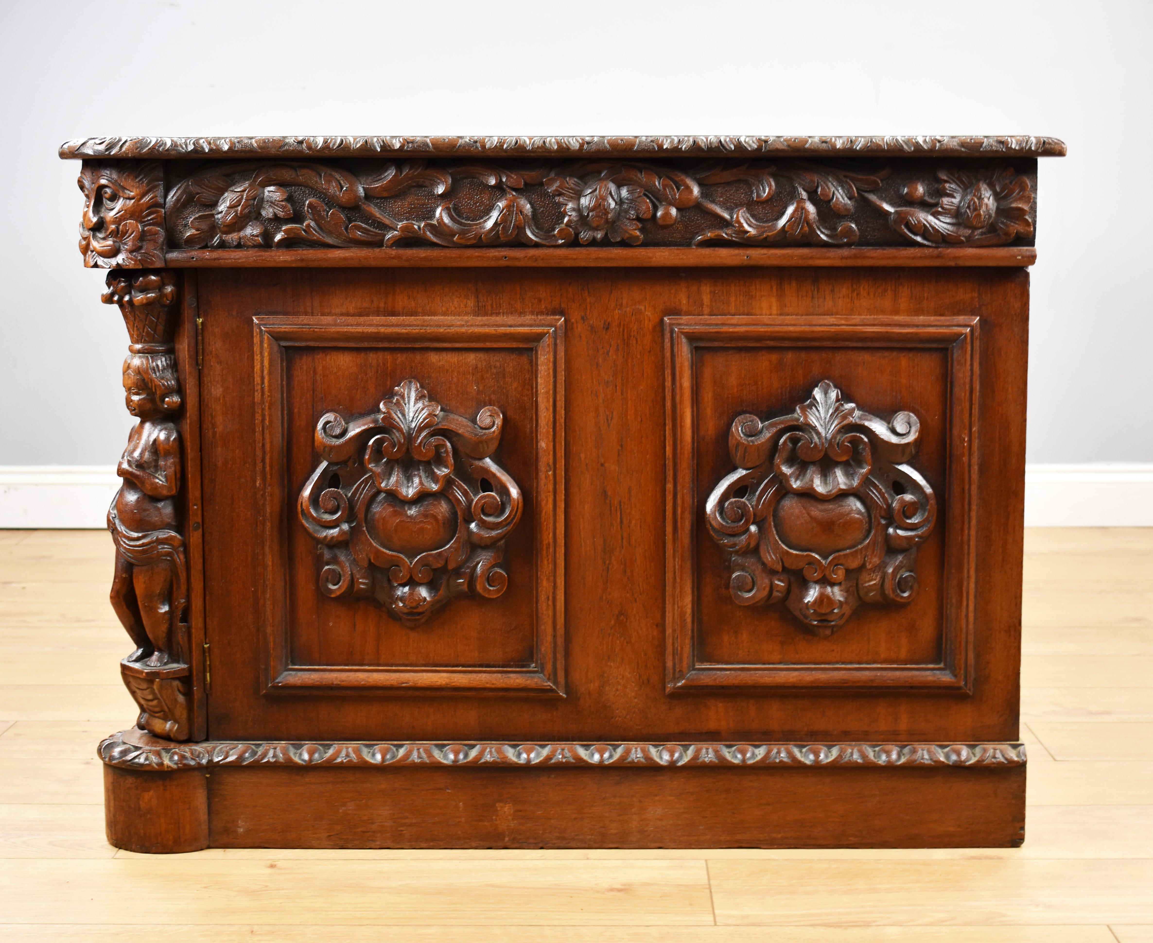 19th Century Victorian Carved Oak Desk 9