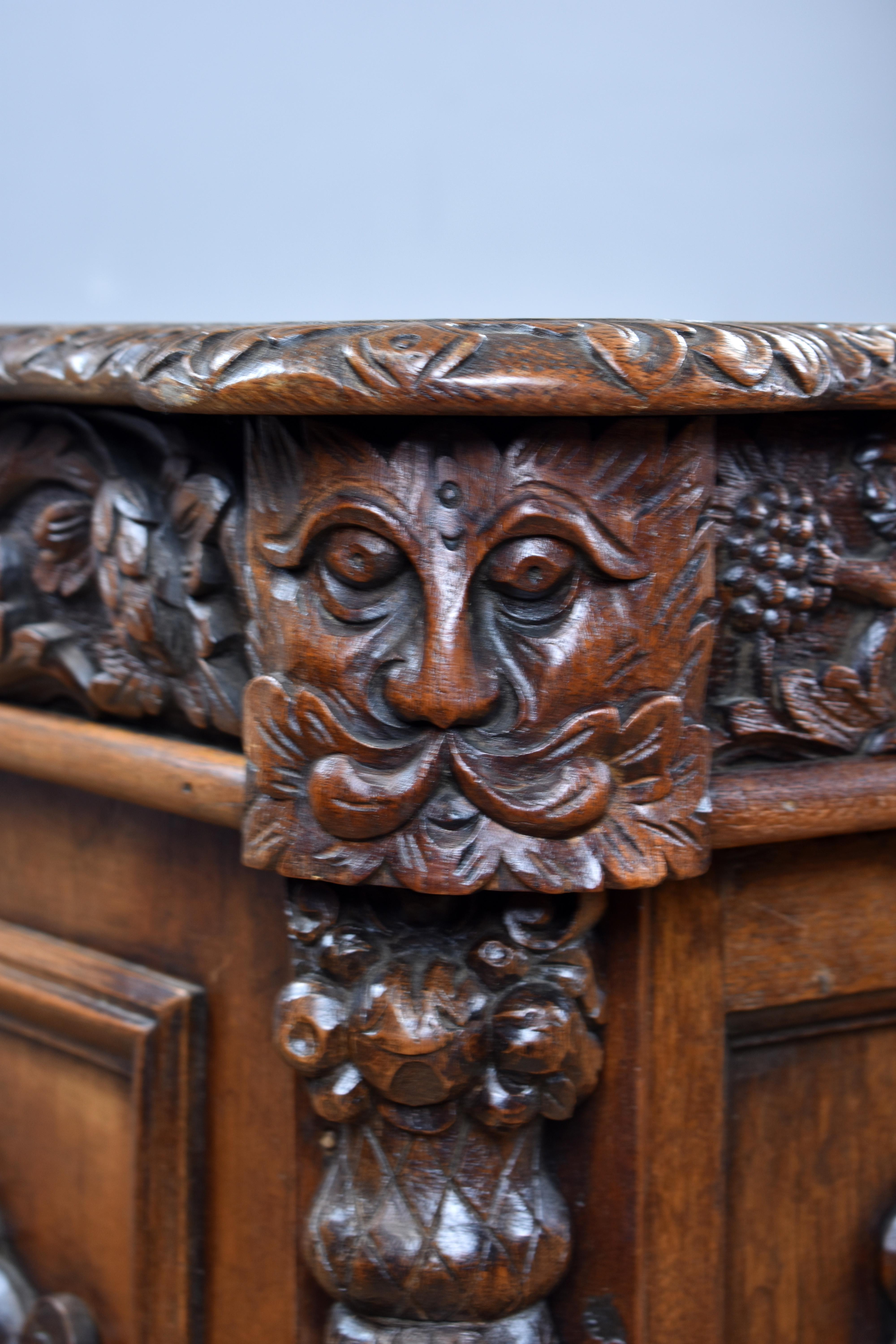 19th Century Victorian Carved Oak Desk 10