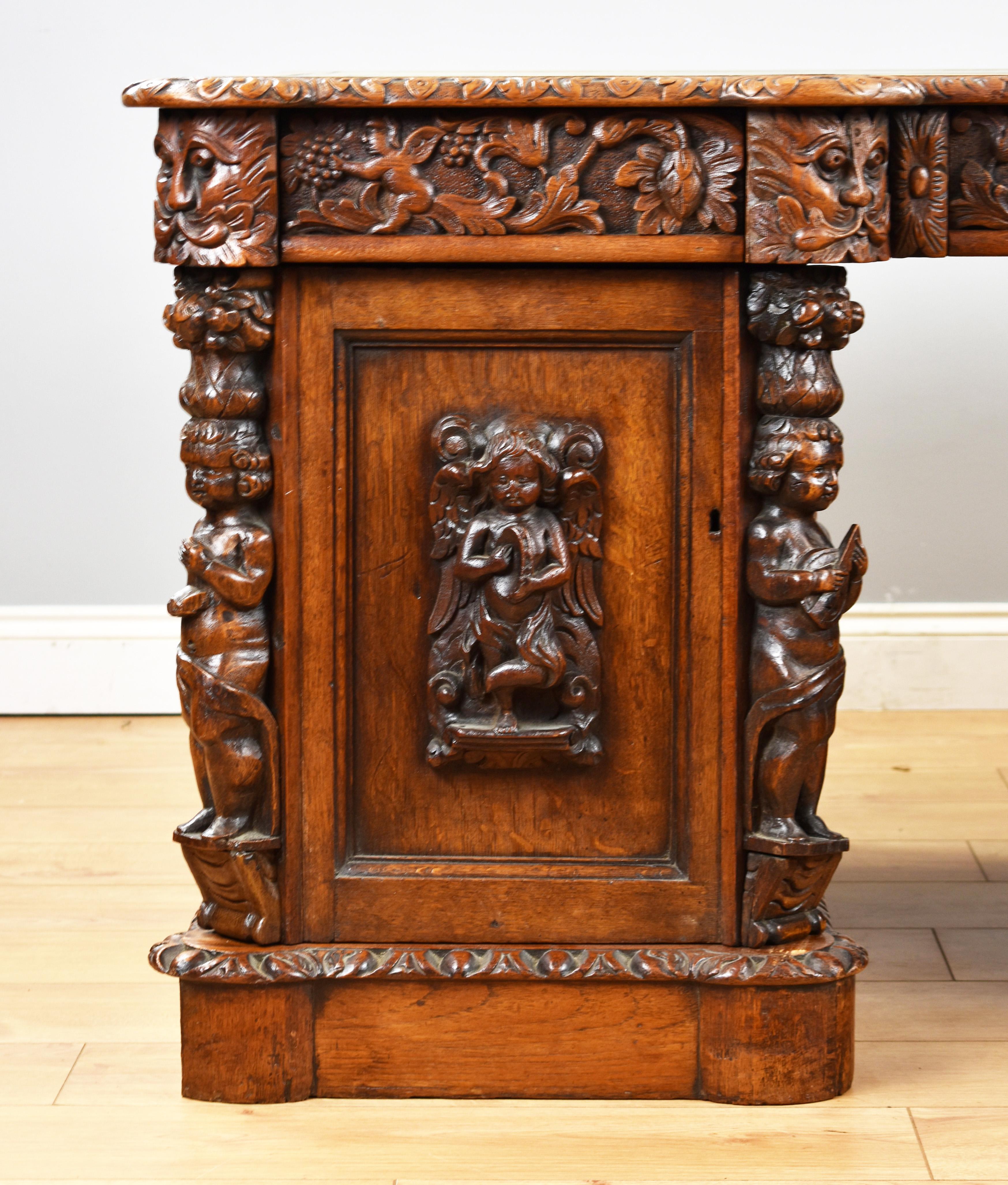 Belgian 19th Century Victorian Carved Oak Desk