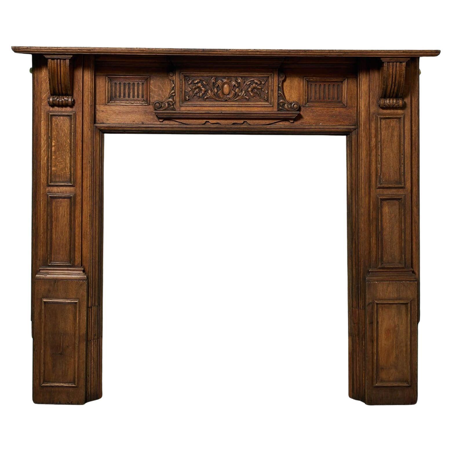 19th Century Victorian Carved Oak Fire Mantel