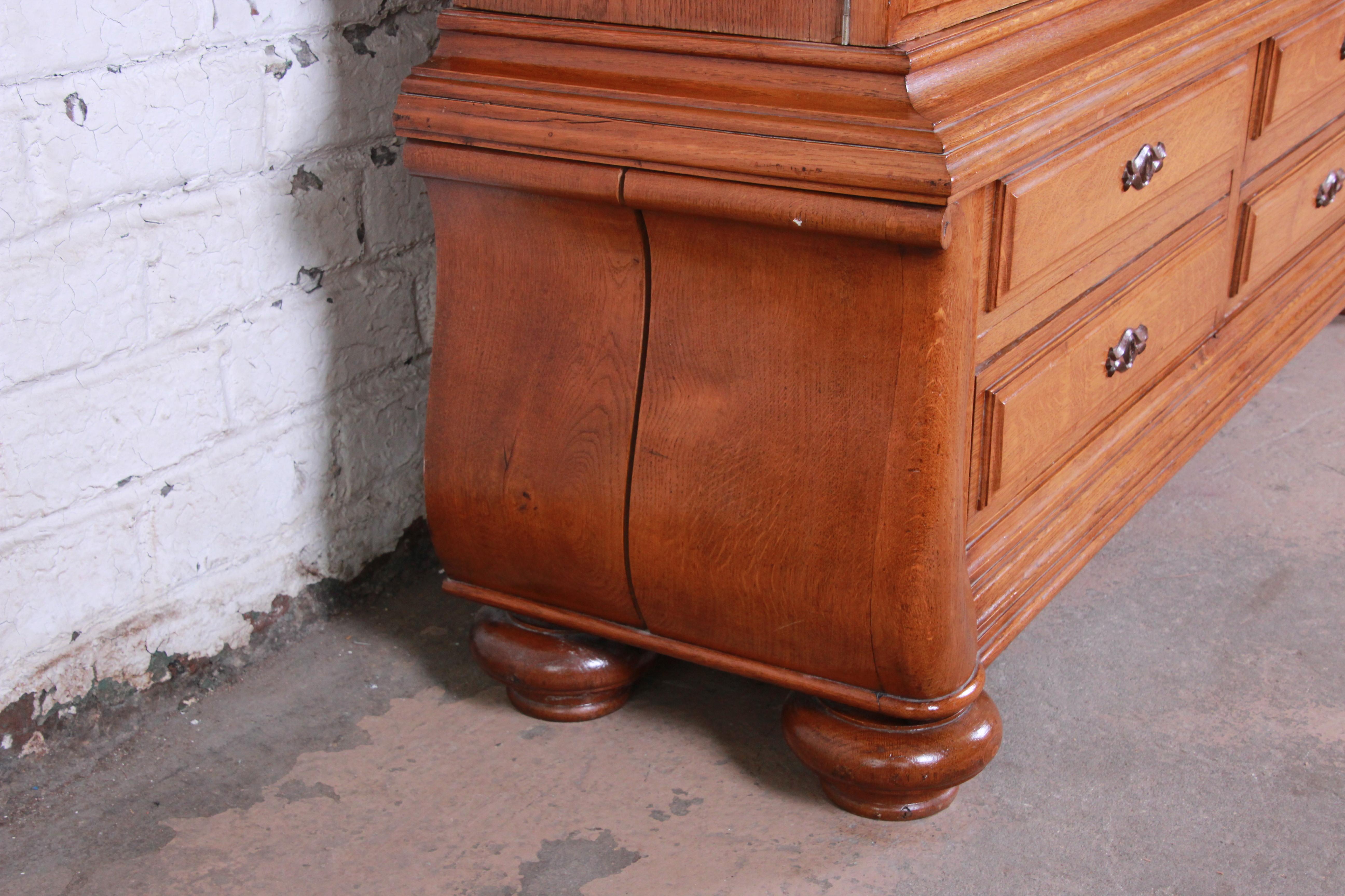 19th Century Victorian Carved Oak Glass Front Double Bookcase 8