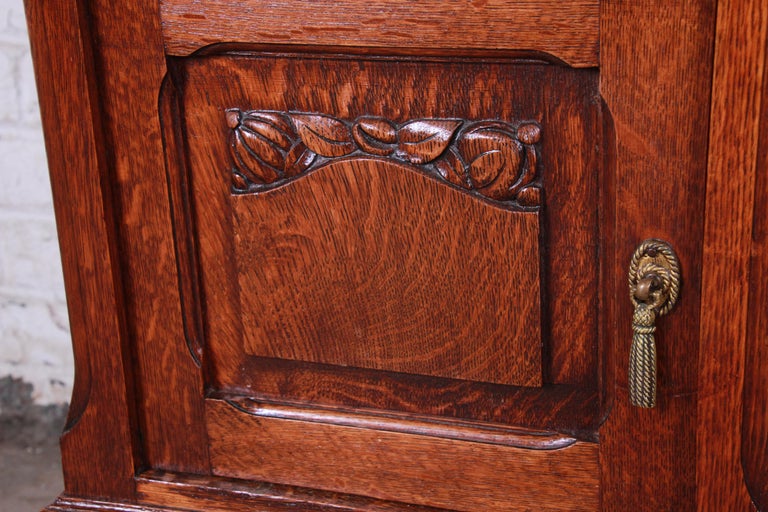 19th Century Victorian Carved Oak Marble Top Nightstands, Pair at 1stDibs