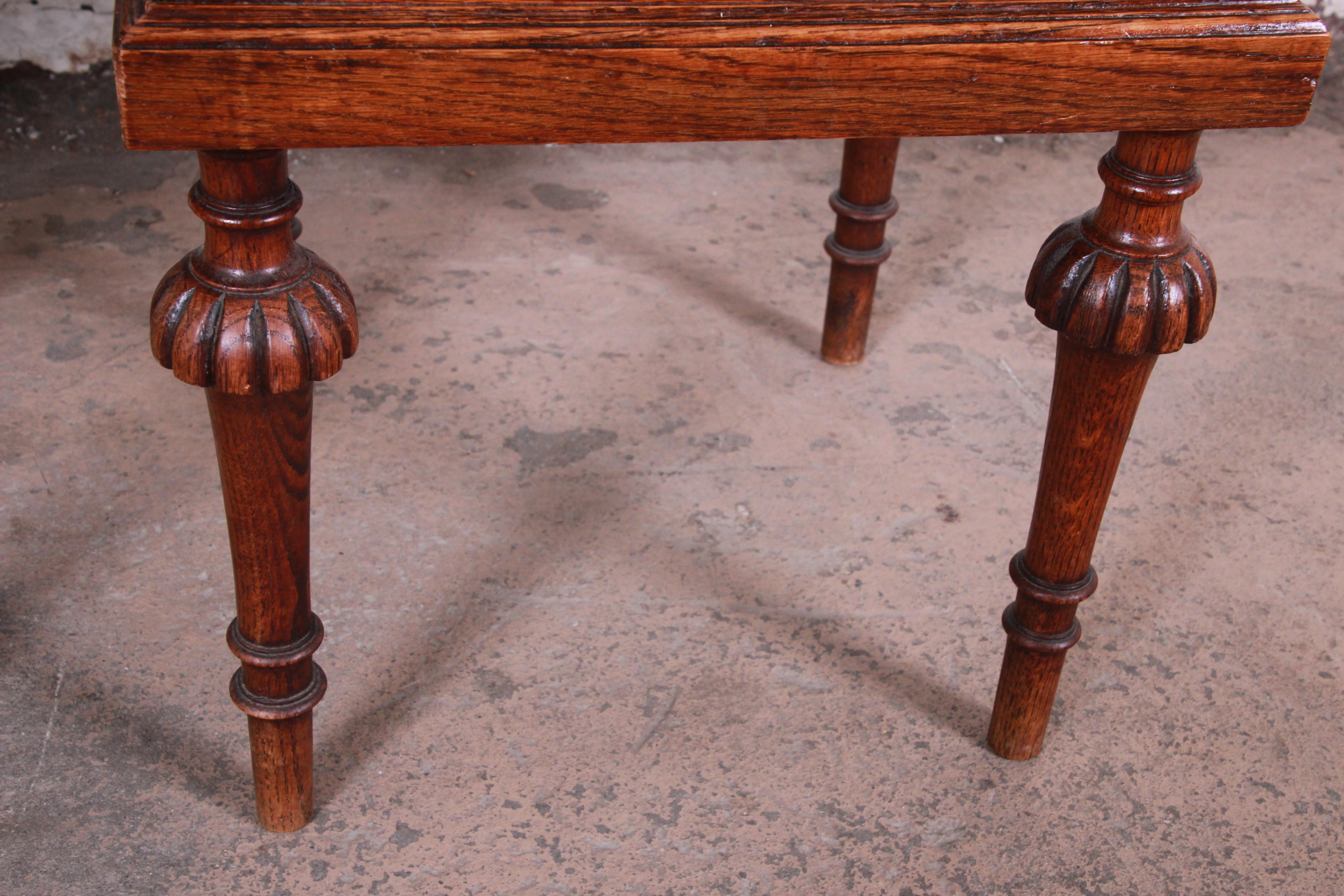 19th Century Victorian Carved Oak Marble Top Nightstands, Pair 7