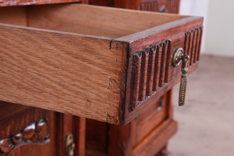19th Century Victorian Carved Oak Marble Top Nightstands, Pair at 1stDibs