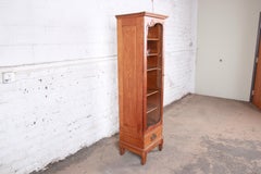 19th Century Victorian Carved Oak Narrow Glass Front Bookcase or Display Cabinet