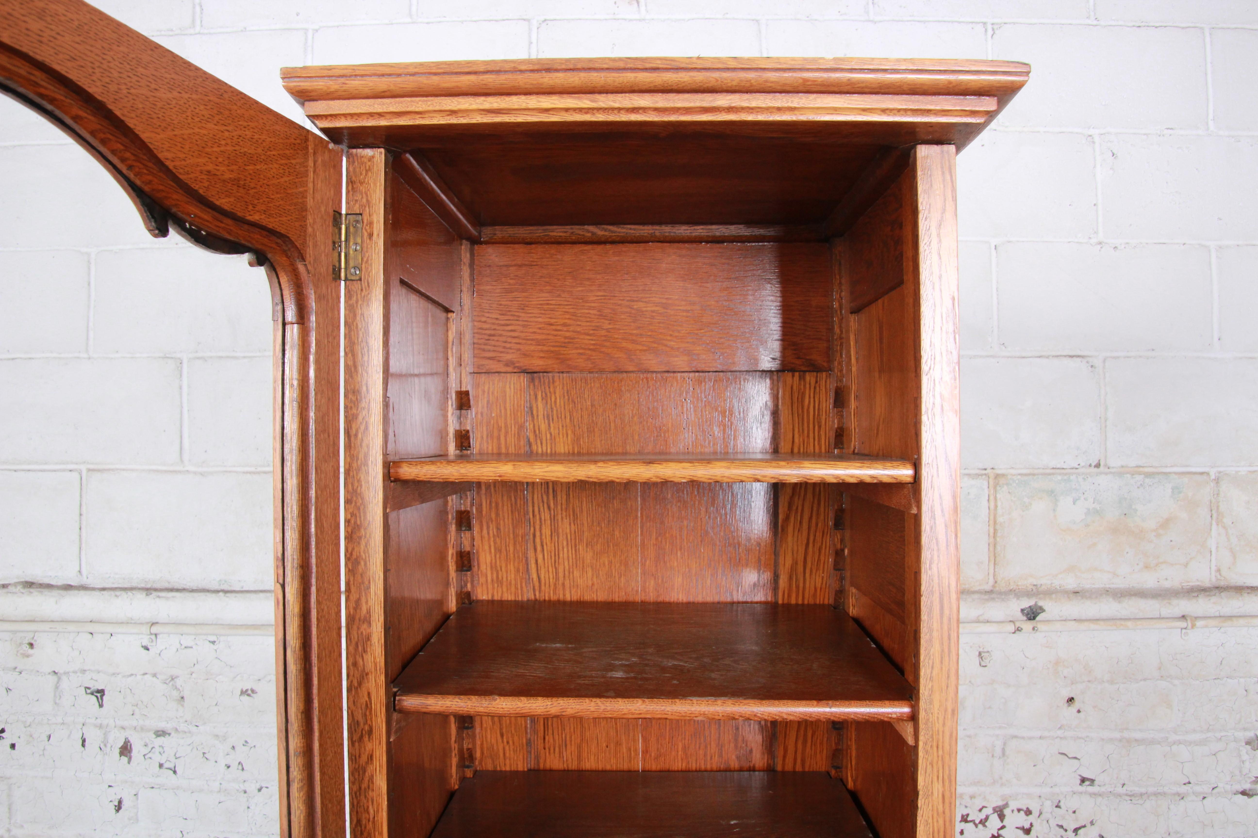 19th Century Victorian Carved Oak Narrow Glass Front Bookcase or Display Cabinet 3