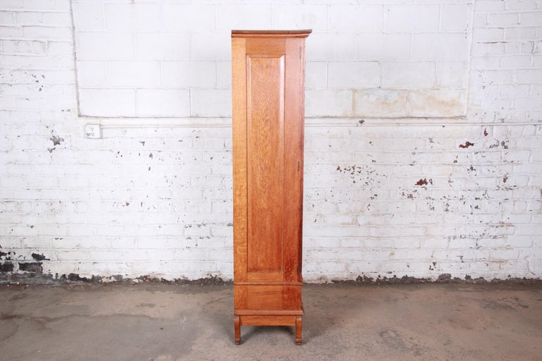 19th Century Victorian Carved Oak Narrow Glass Front Bookcase or