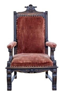 19th Century Victorian Carved Oak Throne Chair