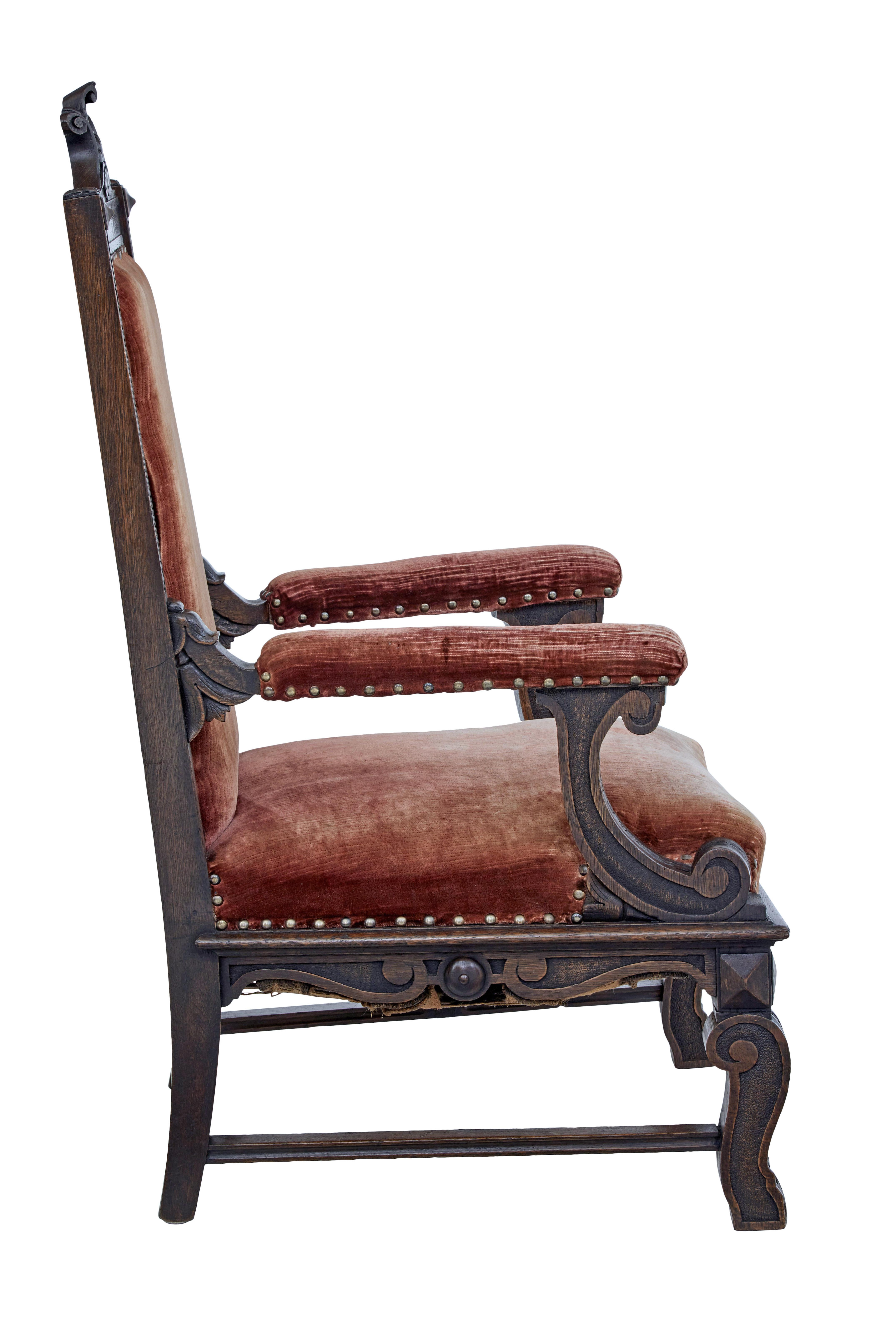 Gothic Revival 19th Century Victorian Carved Oak Throne Chair