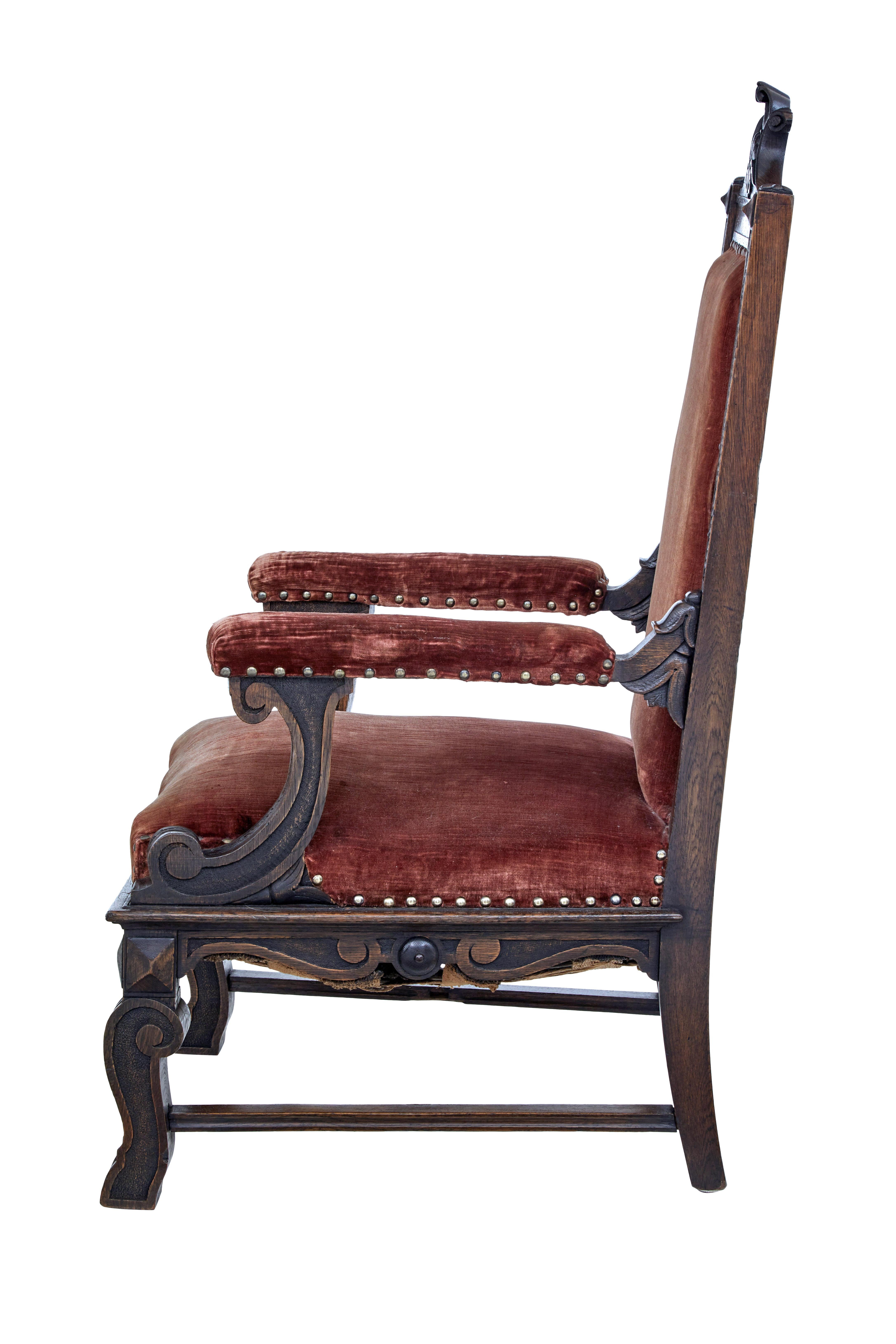 English 19th Century Victorian Carved Oak Throne Chair