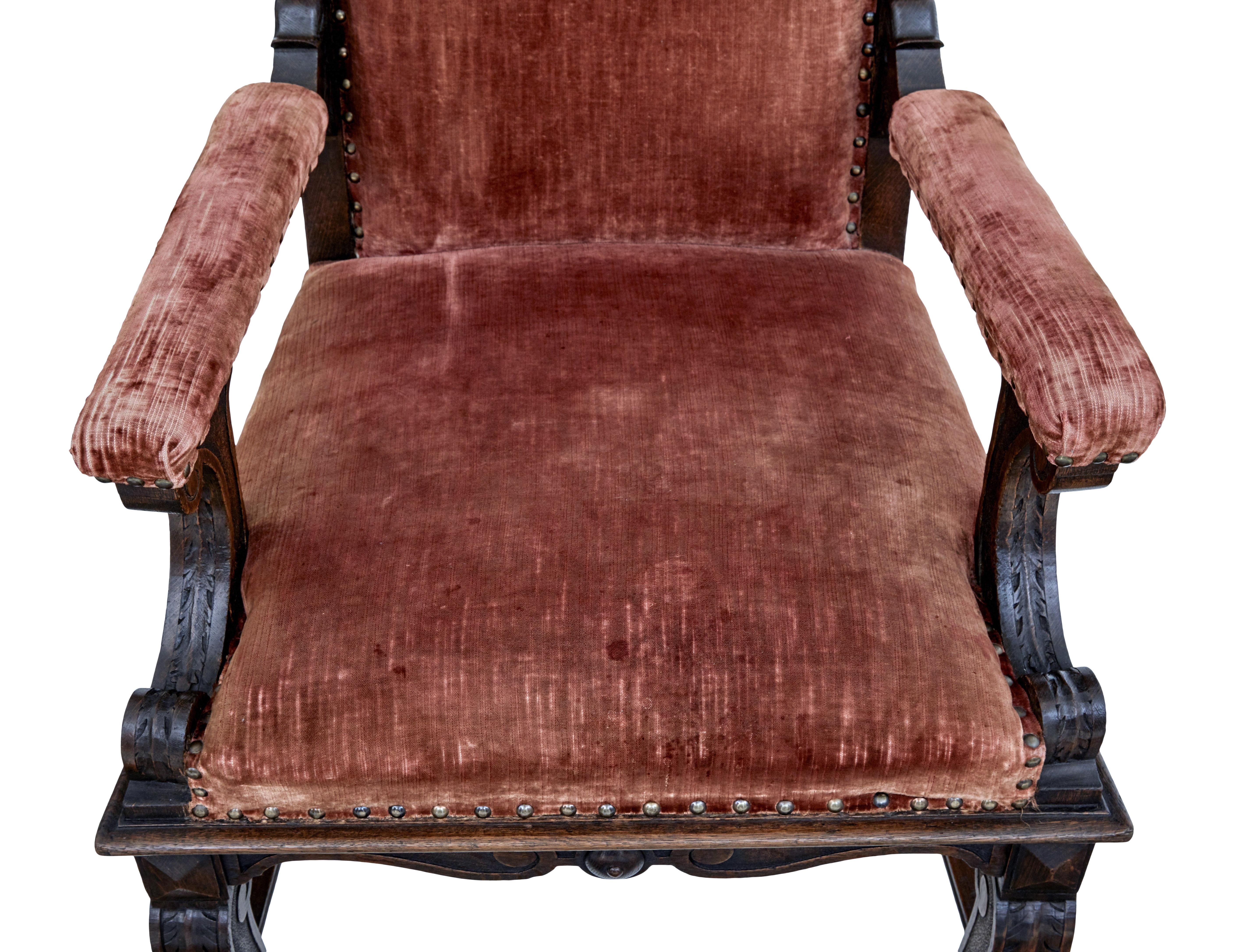 19th Century Victorian Carved Oak Throne Chair In Good Condition In Debenham, Suffolk