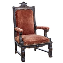 19th Century Victorian Carved Oak Throne Chair