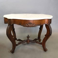 19th Century Victorian Carved Rosewood and Marble Table