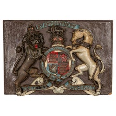 19th Century Victorian Carved Wood & Painted Royal Warrant, c.1830
