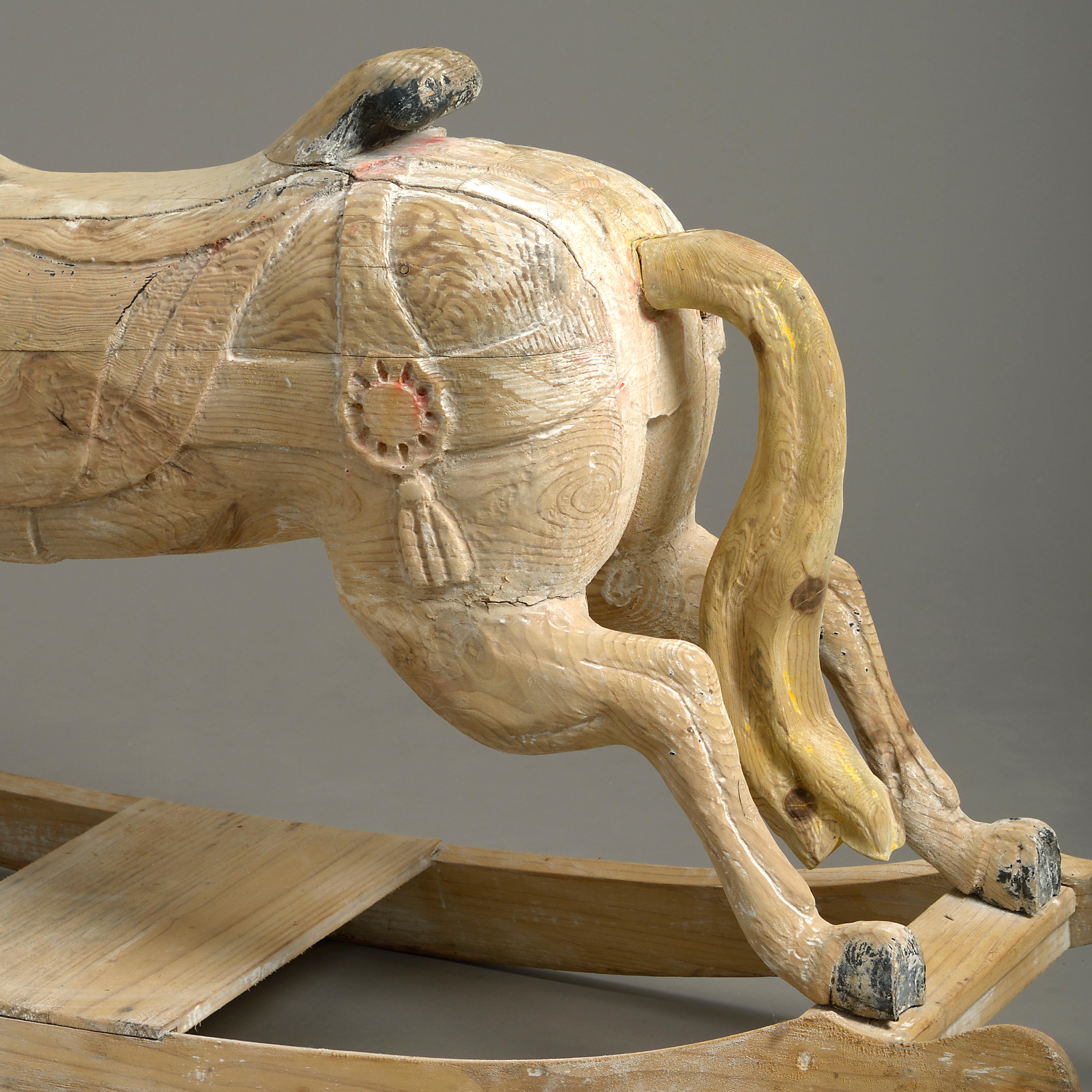 Hand-Carved 19th Century Victorian Carved Wooden Carousel Rocking Horse