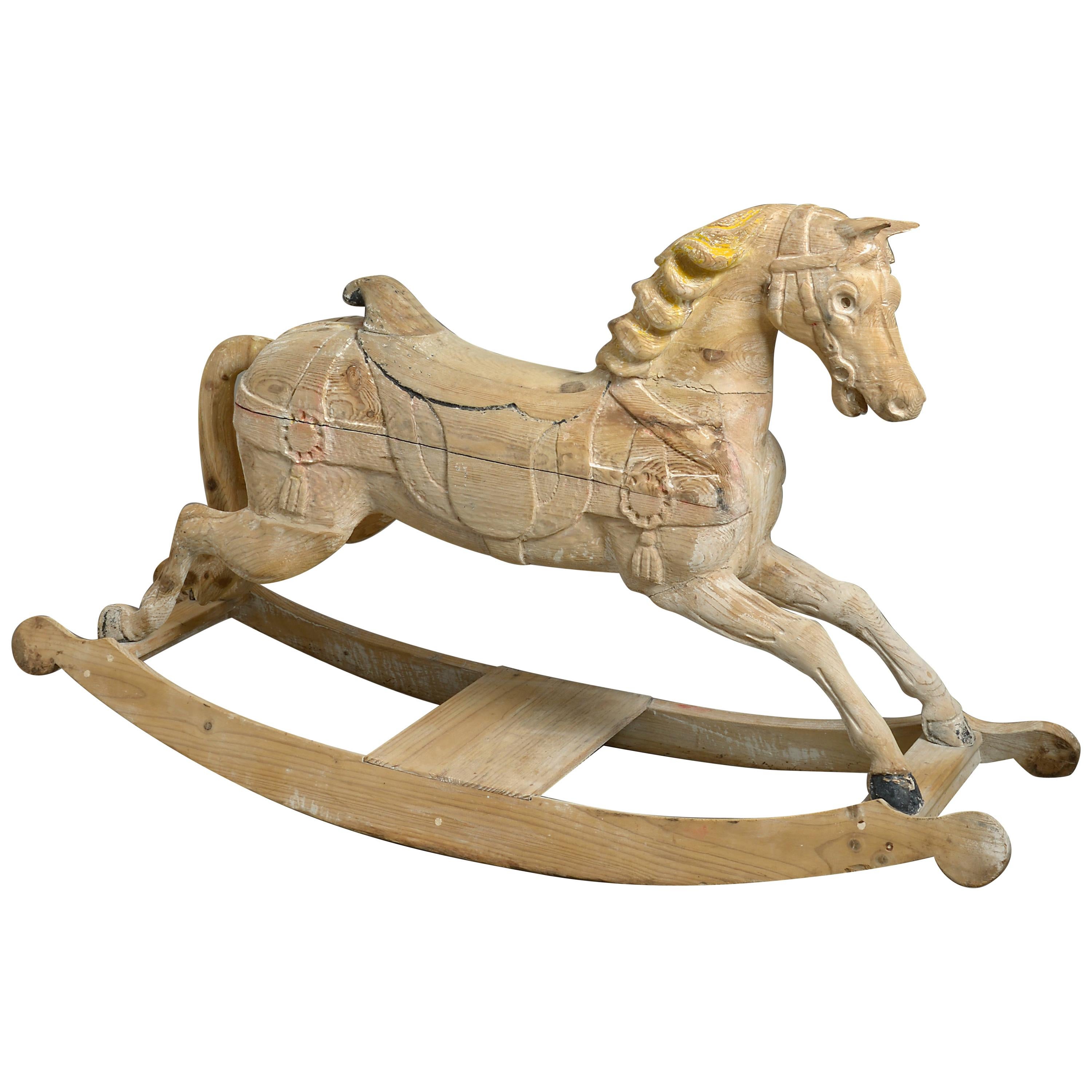 19th Century Victorian Carved Wooden Carousel Rocking Horse