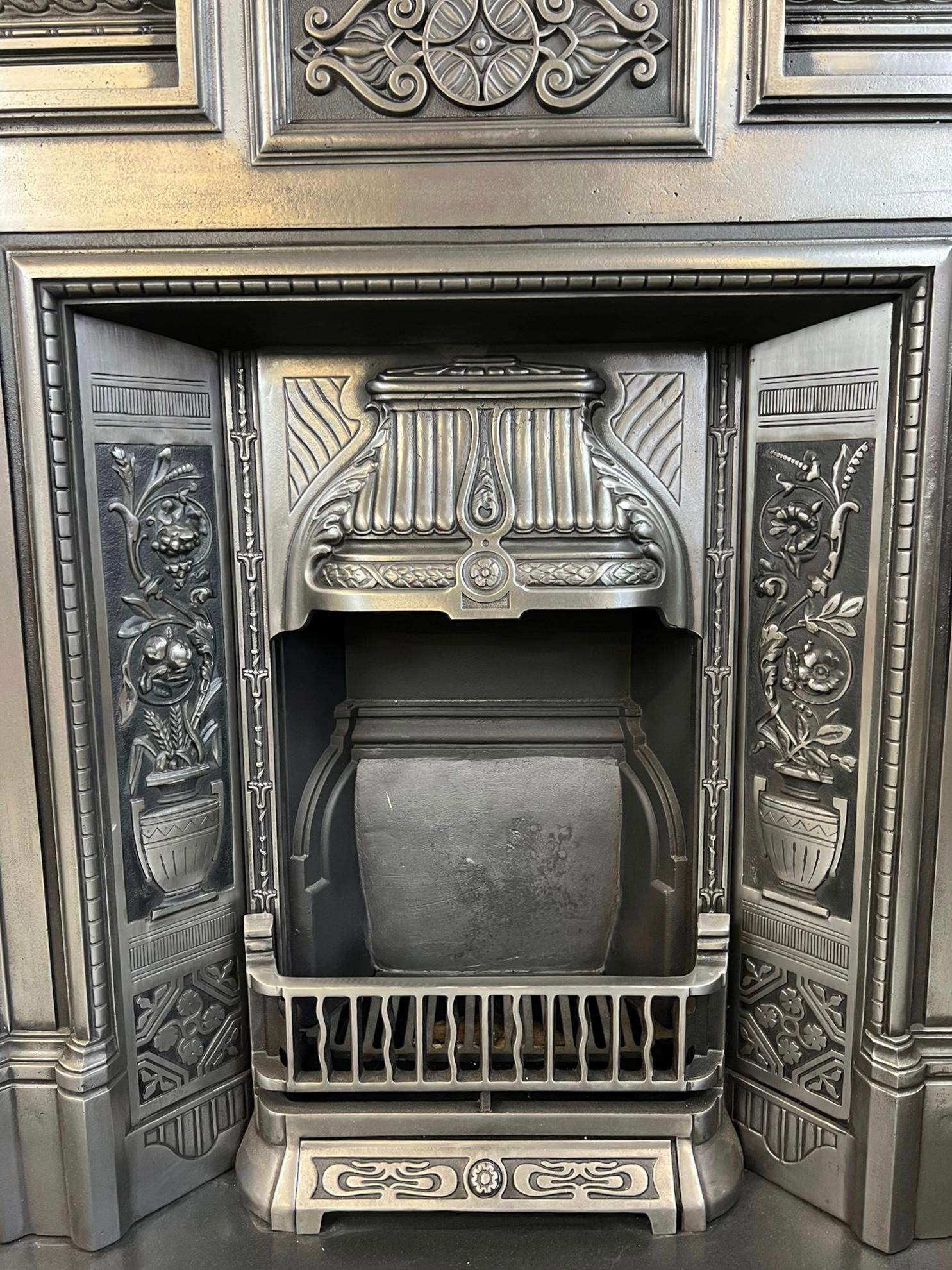 English 19th Century Victorian Cast Iron Burnished Combination Fireplace