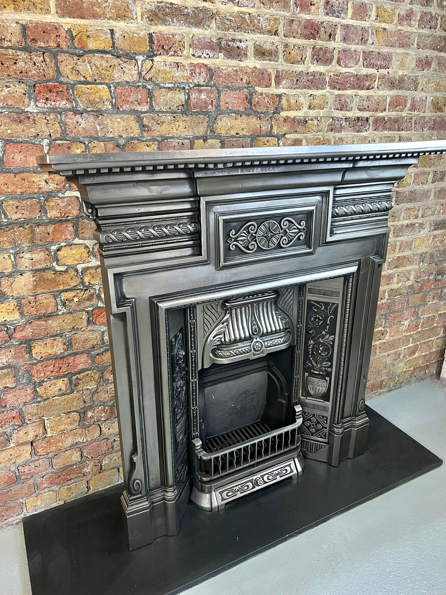19th Century Victorian Cast Iron Burnished Combination Fireplace In Good Condition In London, GB
