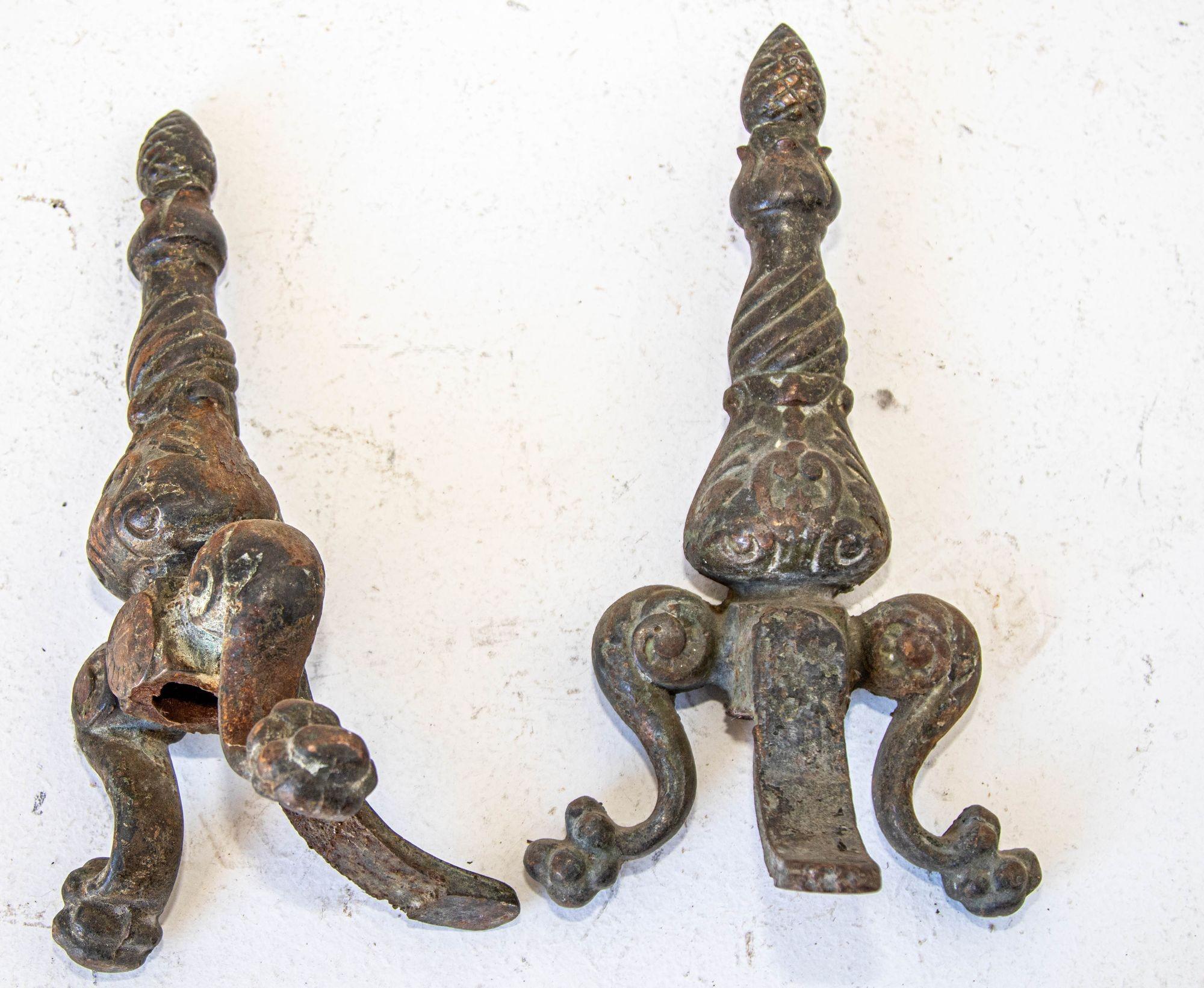 19th Century Victorian Cast Iron Fireplace Andirons 10