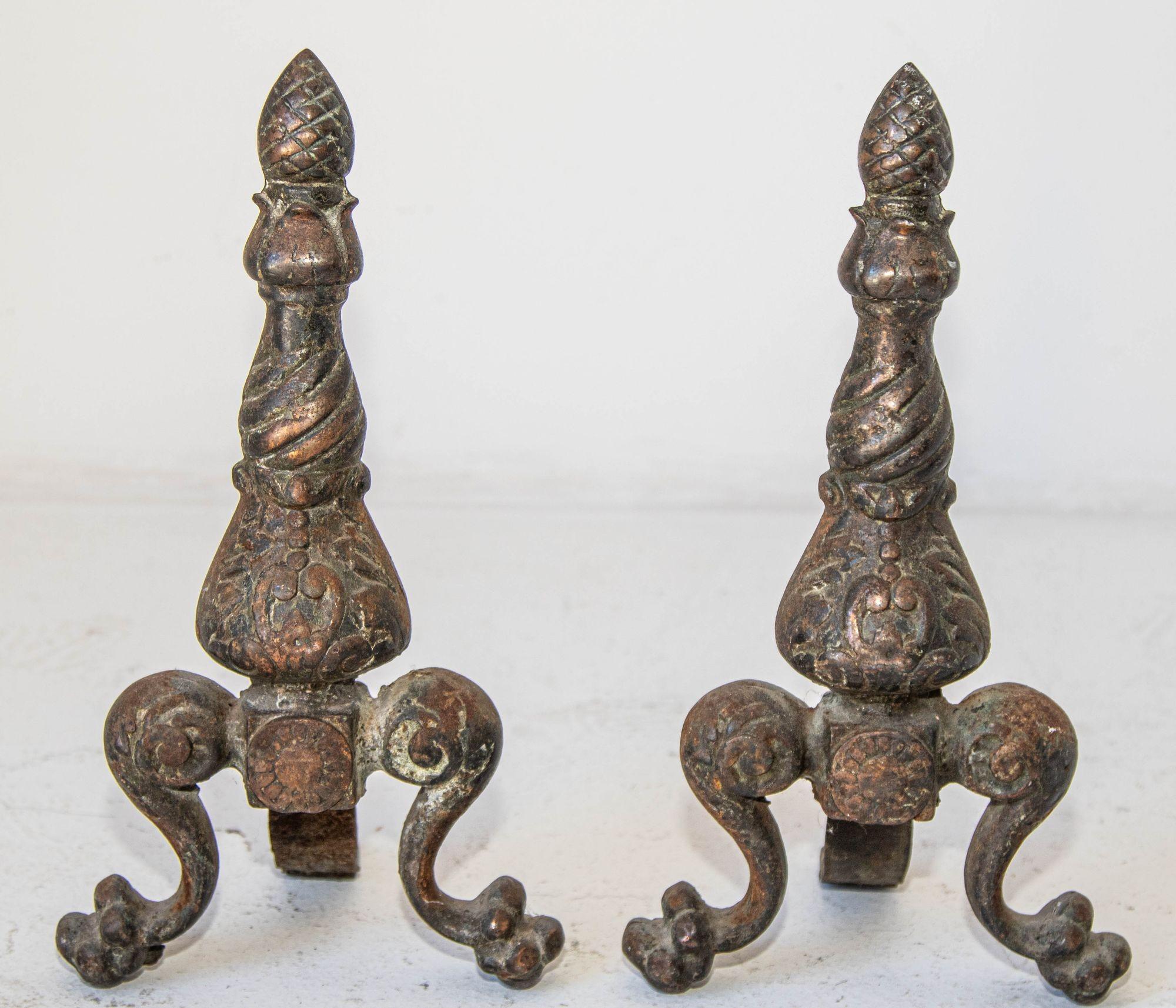 19th Century Victorian Cast Iron Fireplace Andirons 12