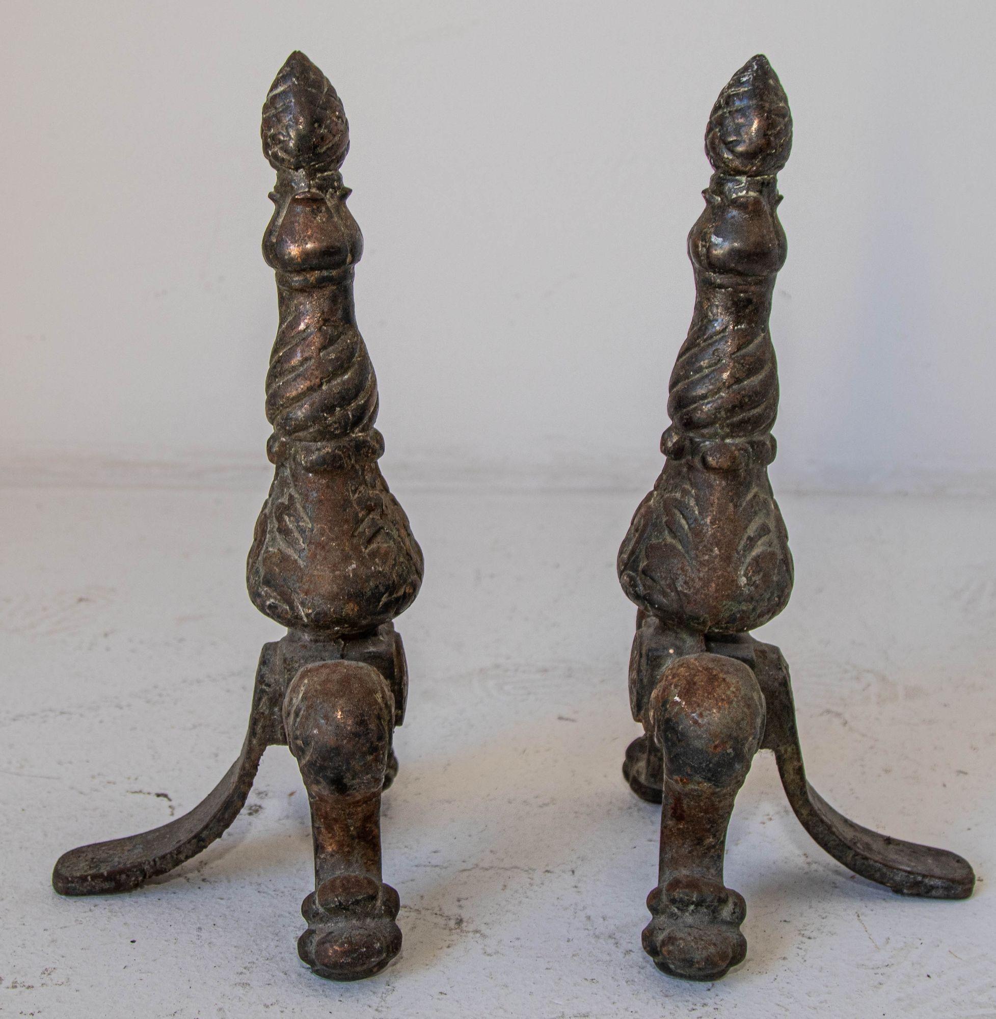 Late Victorian 19th Century Victorian Cast Iron Fireplace Andirons